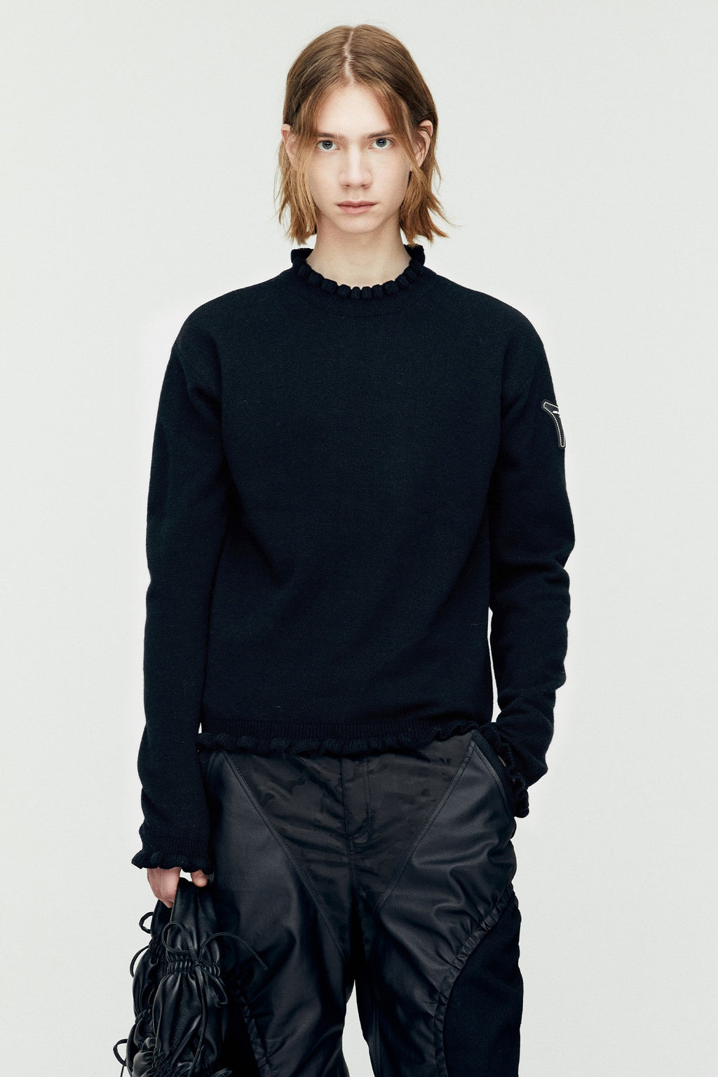 Andersson Bell - Flower Rib Crew-Neck Sweater (Black) product image 1 | TRAB K-Fashion Australia