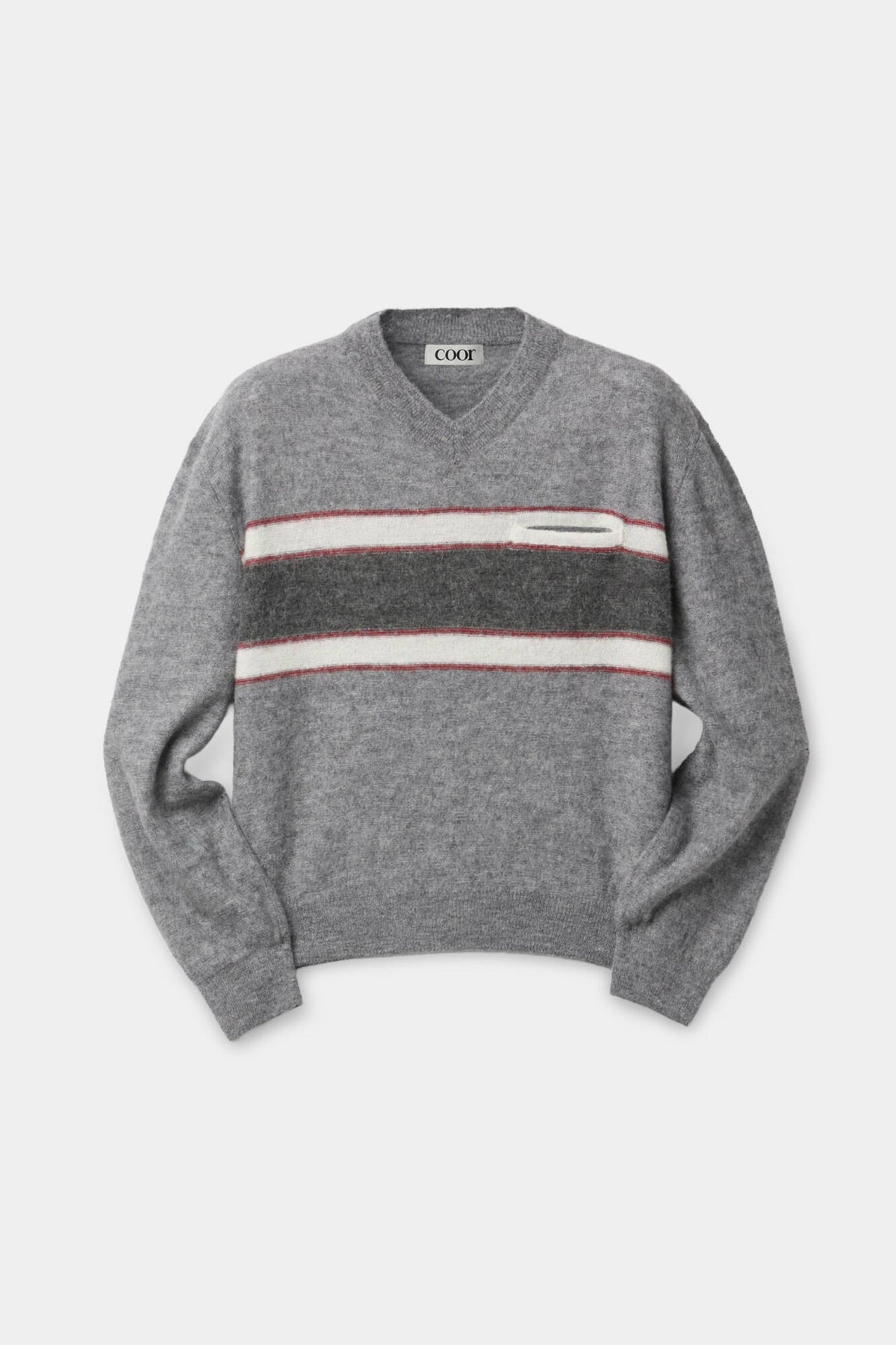 Coor - Alpaca Blend Striped V-Neck Sweater (Melange Gray) product image 1 | TRAB K-Fashion Australia