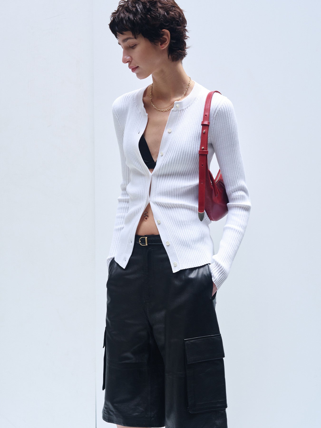 Tonywack - Silk Cotton Ribbed Button Cardigan (Off White) product image 2 | TRAB K-Fashion Australia