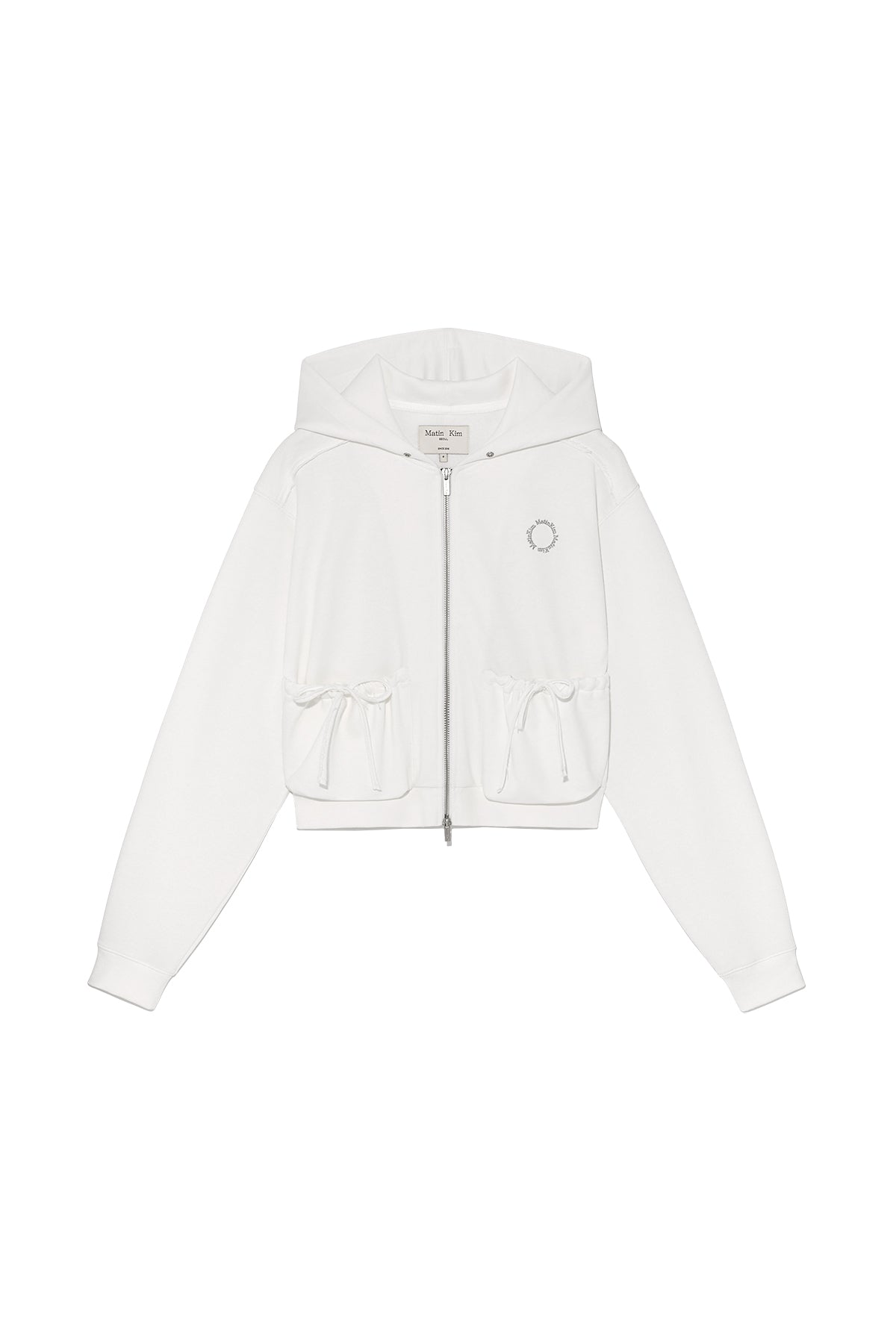 Matin Kim - Volume Pocket Crop Hoody Zip Up (White) product image 1 | TRAB K-Fashion Australia
