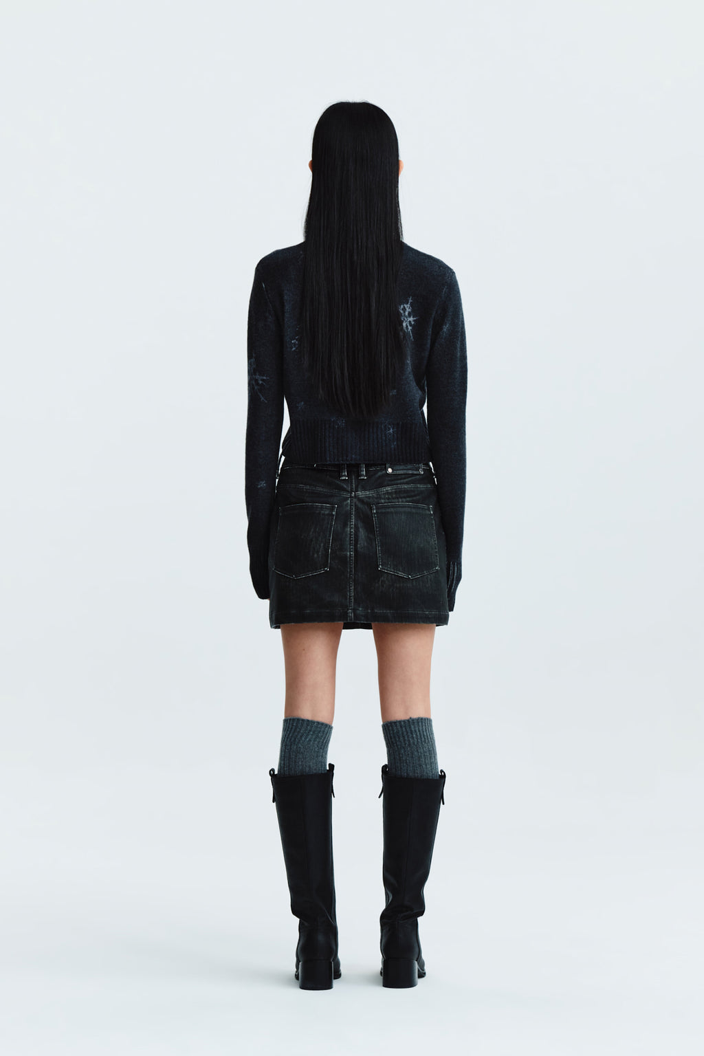 Matin Kim - Snow Graphic Knit Cardigan (Charcoal) product image 9 | TRAB K-Fashion Australia