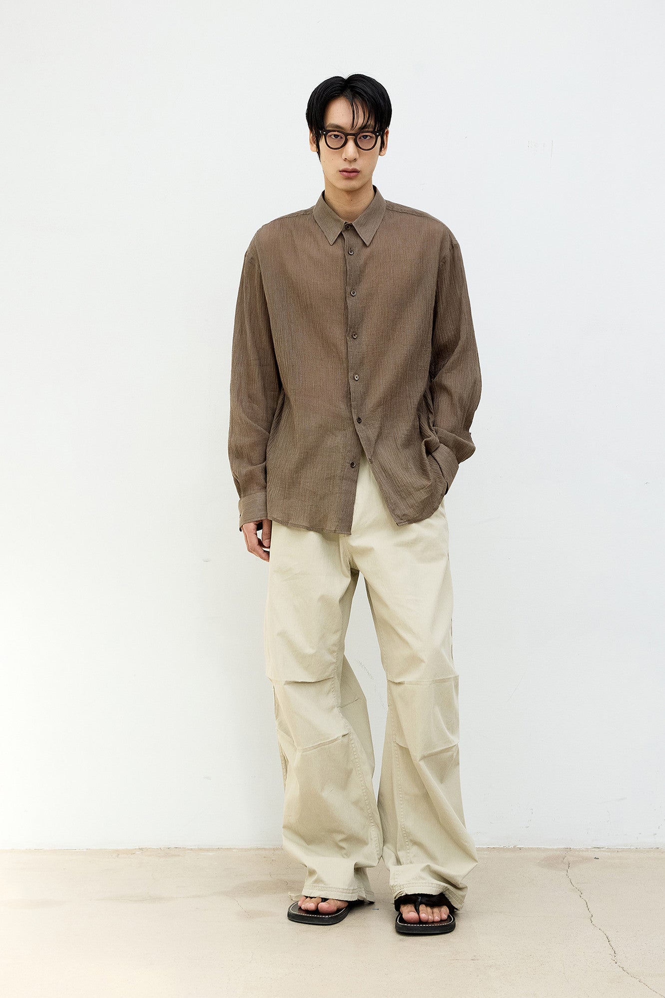 Coor - Stripe See-Through Cotton Shirt (Brown) product image 2 | TRAB K-Fashion Australia