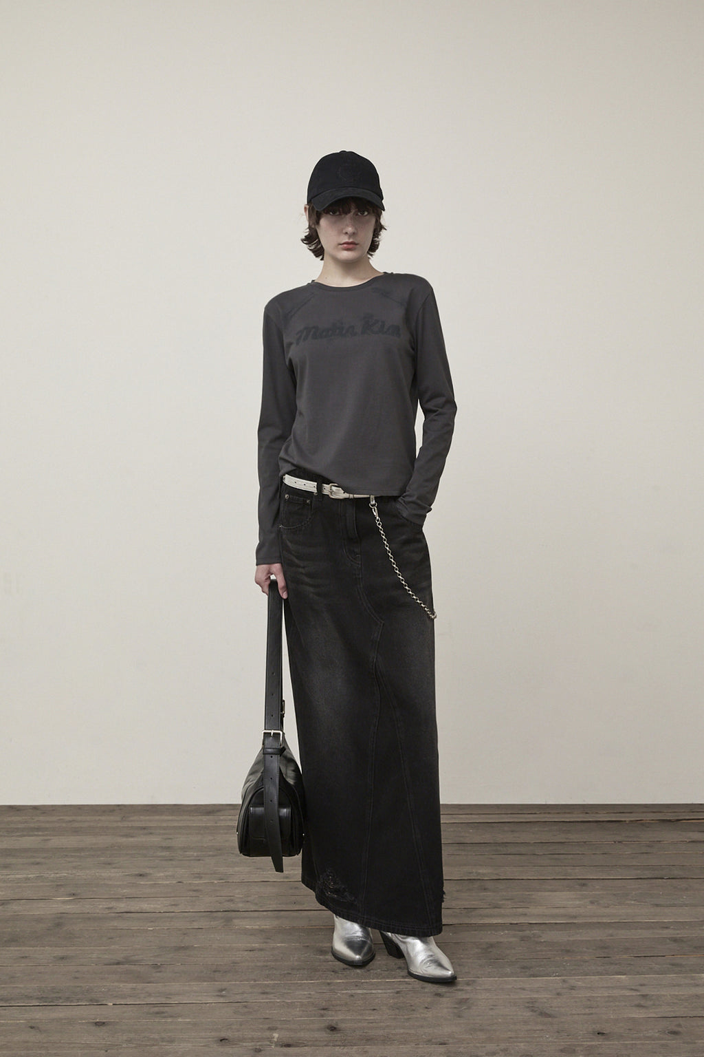 Matin Kim - Damage Point Long Denim Skirt (Black) product image 8 | TRAB K-Fashion Australia