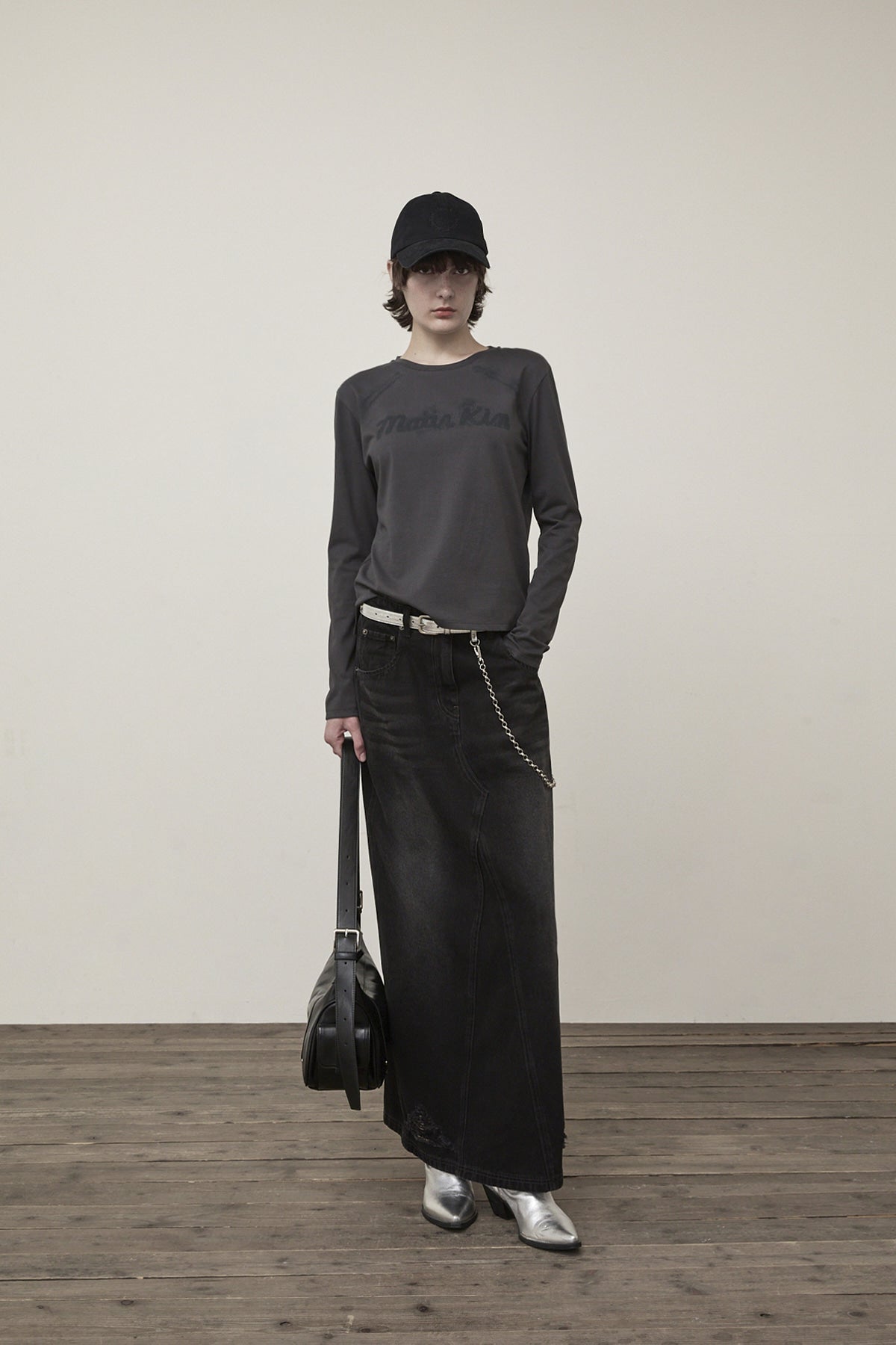 Matin Kim - Damage Point Long Denim Skirt (Black) product image 8 | TRAB K-Fashion Australia