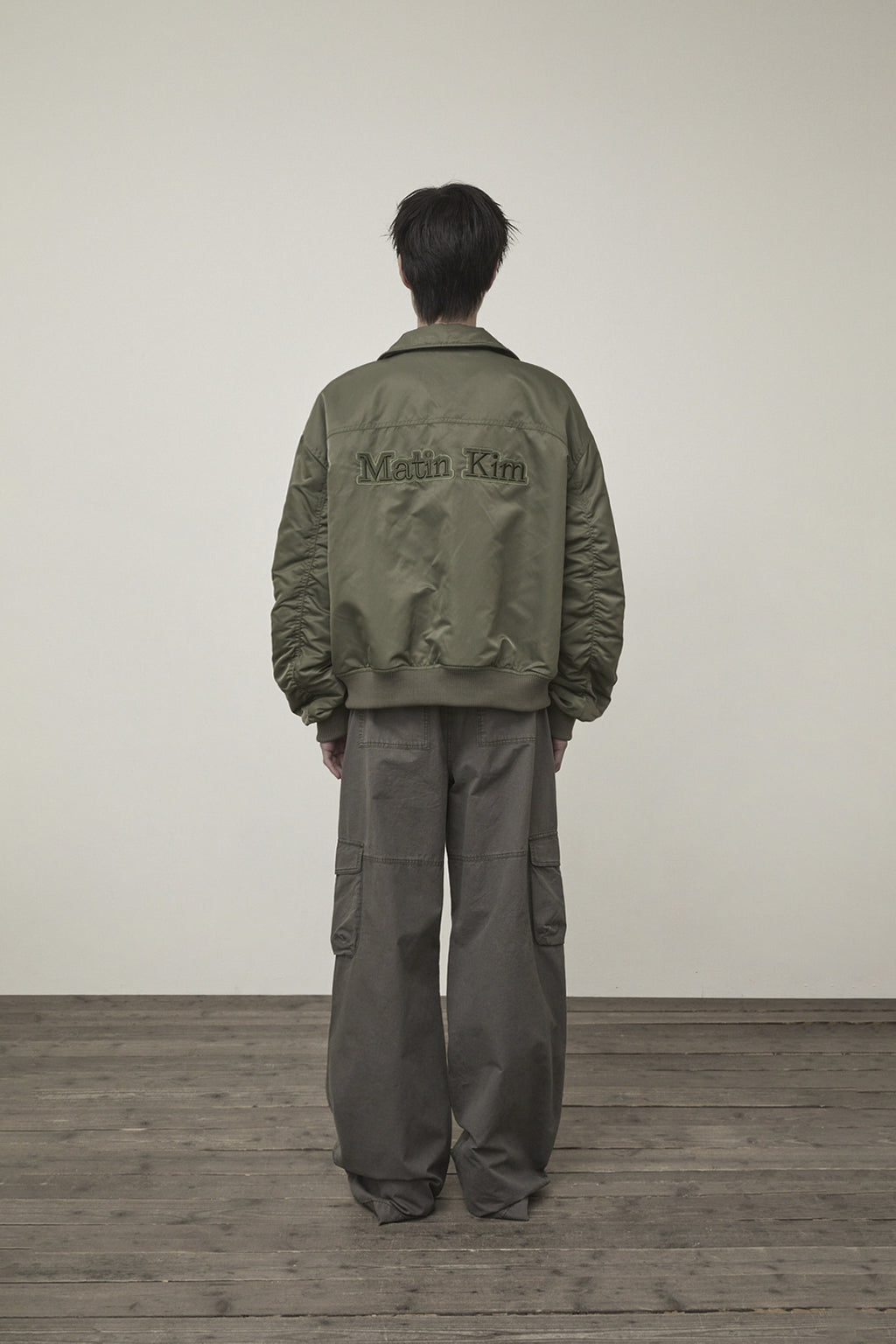 Matin Kim - Applique Logo Shirring Bomber Jumper (Khaki) product image 8 | TRAB K-Fashion Australia