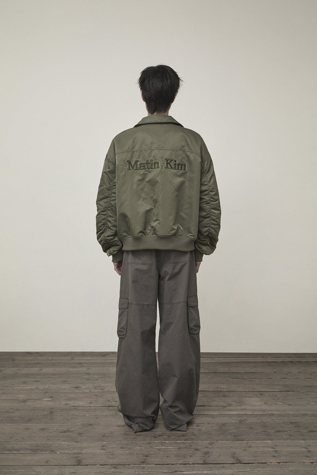 Matin Kim - Applique Logo Shirring Bomber Jumper (Khaki) product image 8 | TRAB K-Fashion Australia