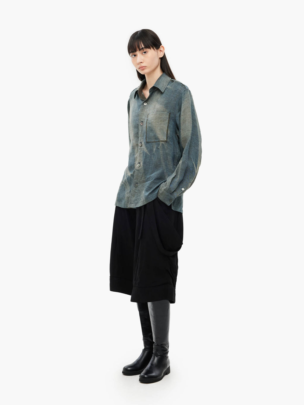 Jiyong Kim - Sun-Bleached Raw Edged Shirt (Green) product image 3 | TRAB K-Fashion Australia