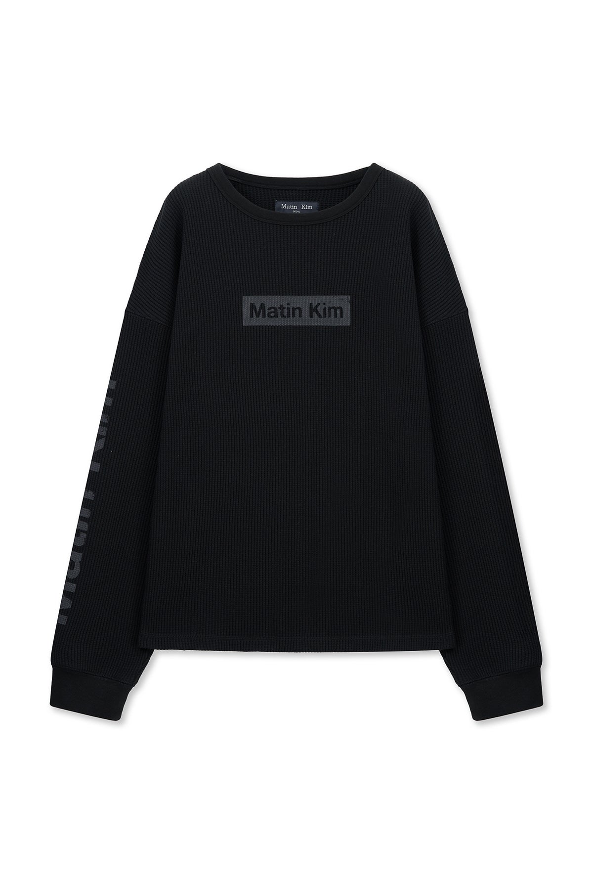 Matin Kim - Sleeve Logo Waffle Top (Black) product image 1 | TRAB K-Fashion Australia