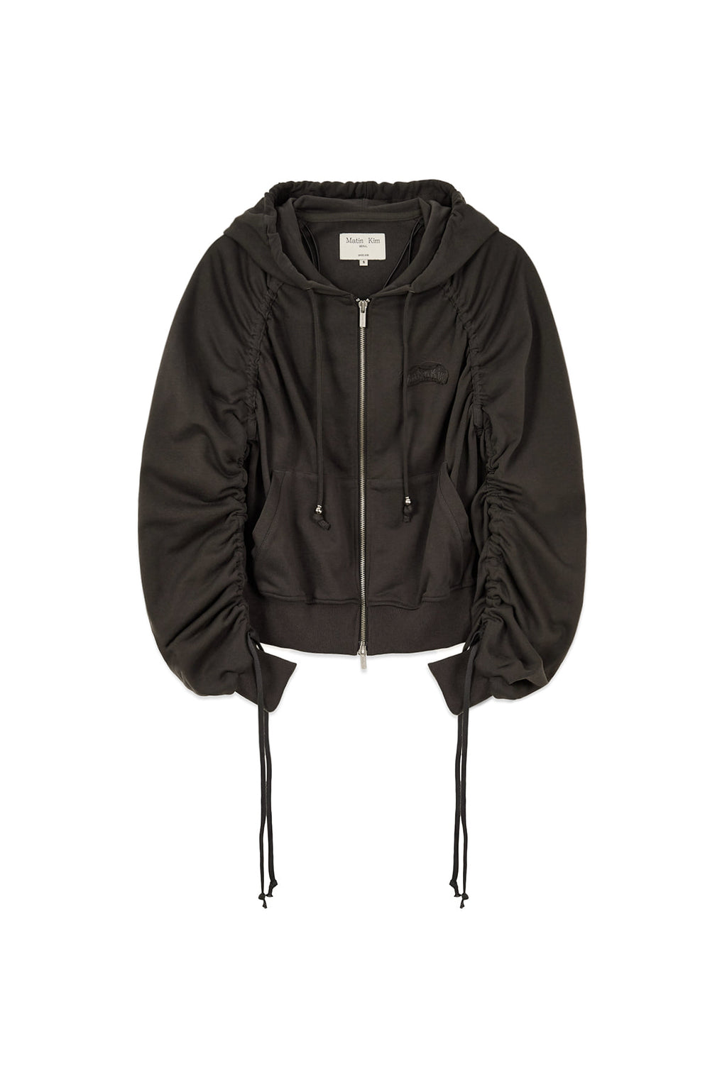 Matin Kim - Sleeve String Detail Hoody Zip Up (Charcoal) product image 2 | TRAB K-Fashion Australia