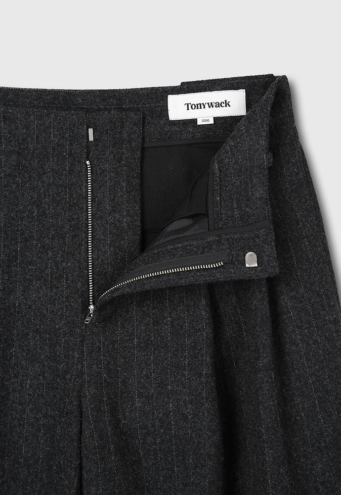 Tonywack - Striped Wool Double-Pleats Wide Trousers (Dark Grey Pinstripe) product image 10 | TRAB K-Fashion Australia