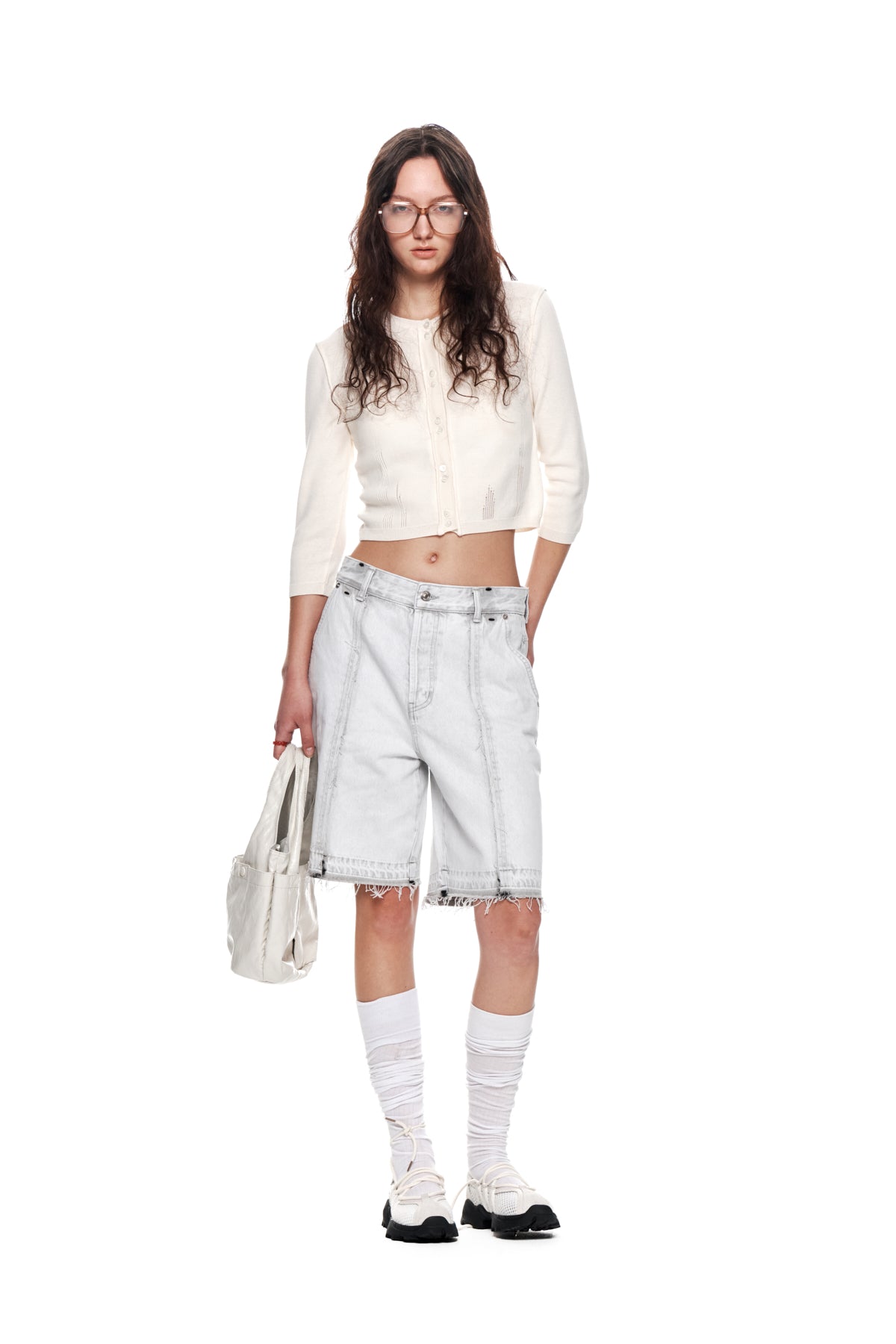 Matin Kim - Three Quarter Sleeve Round Cardigan (White) product image 8 | TRAB K-Fashion Australia