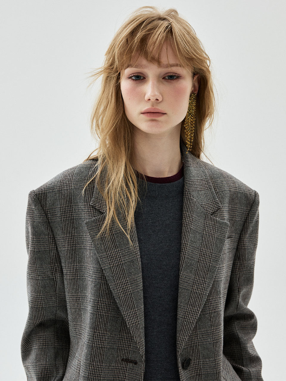 Mardi Mercredi - Wool Oversized Jacket Glen Check (Taupe) product image 1 | TRAB K-Fashion Australia