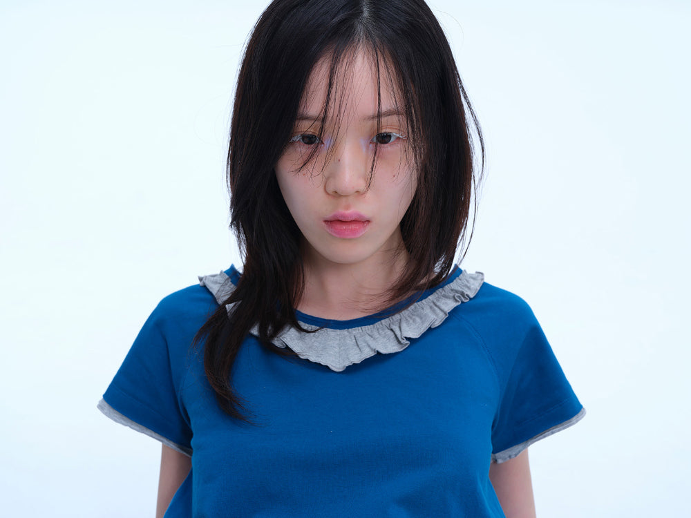Coyseio - Ruffle V-Neck Smocked T-Shirt (Blue) product image 7 | TRAB K-Fashion Australia