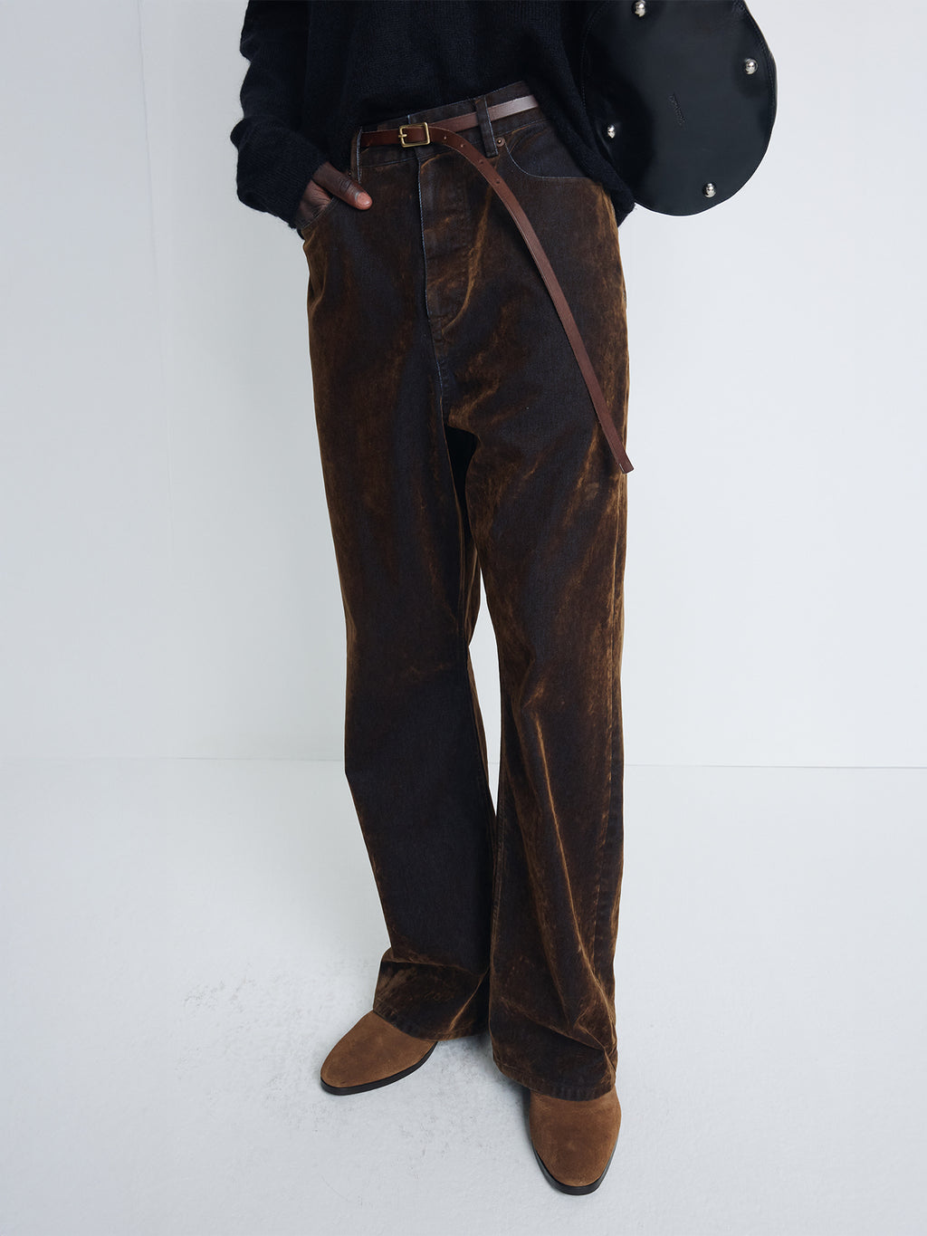 Tonywack - Flocked Denim Loose Flared Pants (Brown) product image 6 | TRAB K-Fashion Australia