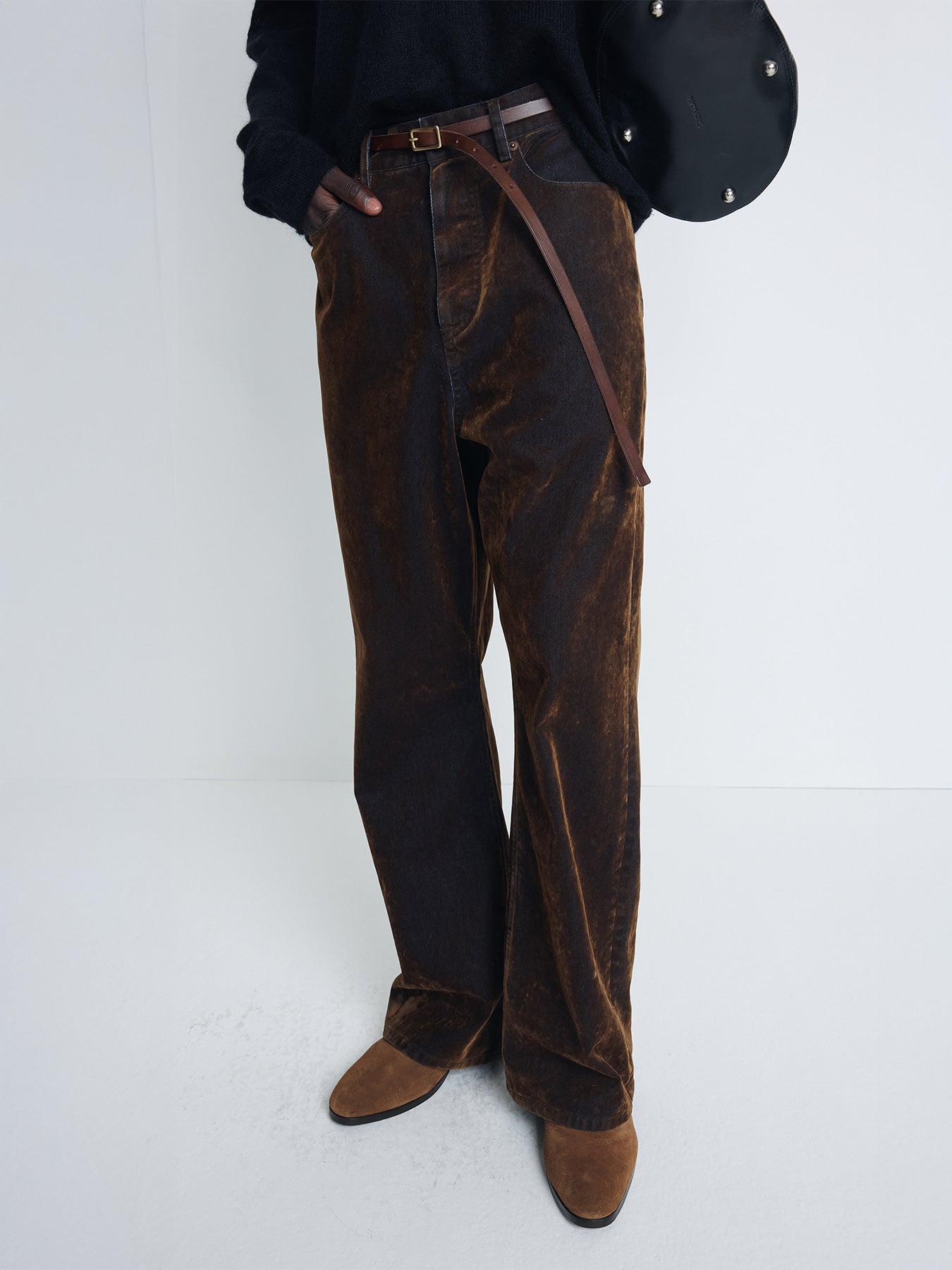 Tonywack - Flocked Denim Loose Flared Pants (Brown) product image 6 | TRAB K-Fashion Australia