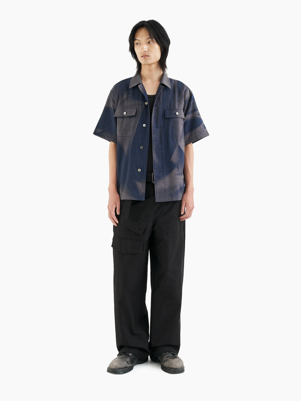 Jiyong Kim - Sun-Bleached Tailored Collar Half Sleeve Shirt (Blue) product image 1 | TRAB K-Fashion Australia