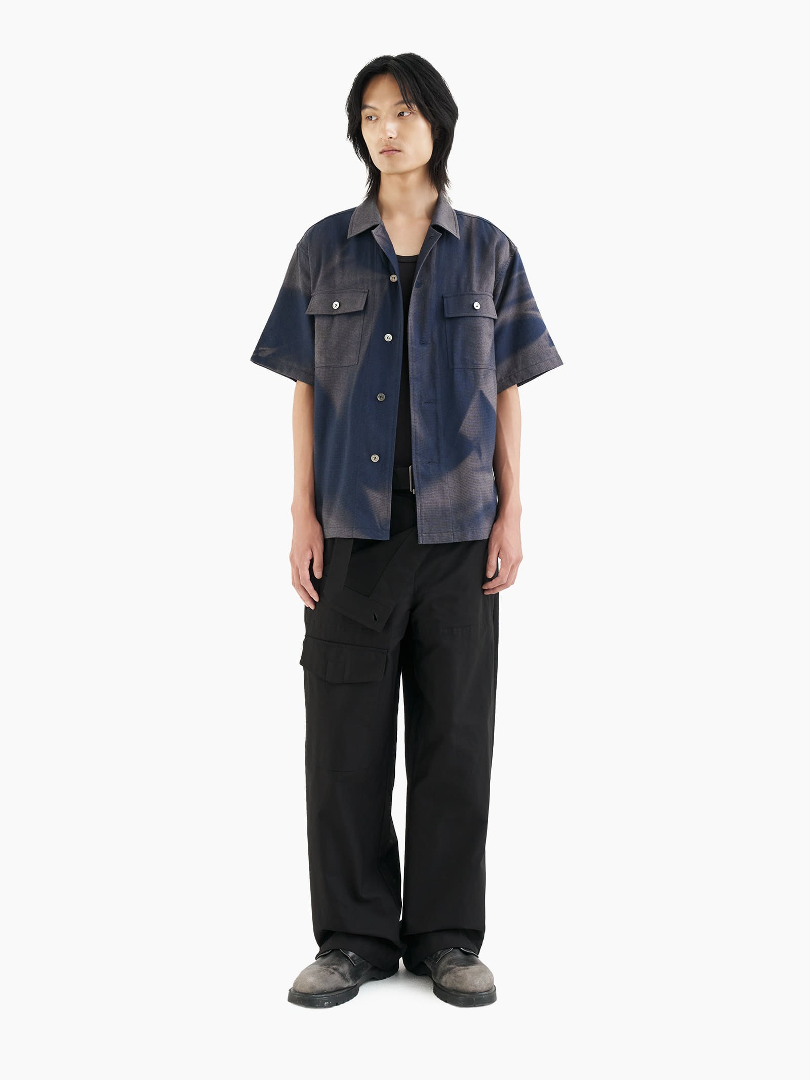 Jiyong Kim - Sun-Bleached Tailored Collar Half Sleeve Shirt (Blue) product image 1 | TRAB K-Fashion Australia