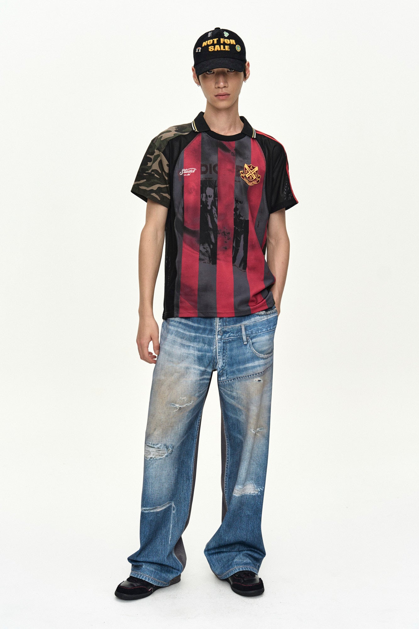 Andersson Bell - [Pre-Order – Ships September 7] Denim & Cargo Trompe L'oeil Mesh Pants (Mid Blue/Khaki) product image 9 | TRAB K-Fashion Australia