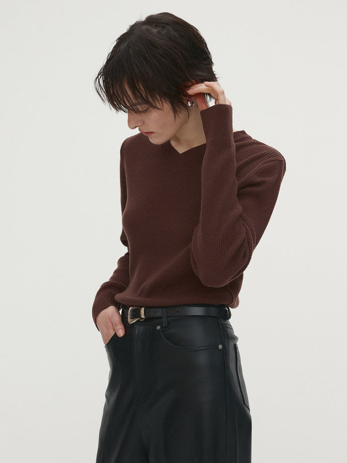 Tonywack - Super Fine Wool Ribbed V-Neck Sweater (Brown) product image 3 | TRAB K-Fashion Australia