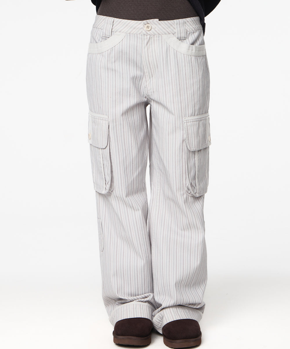 Coyseio - Stripe Big Pocket Cargo Pants (Light Grey) product image 6 | TRAB K-Fashion Australia