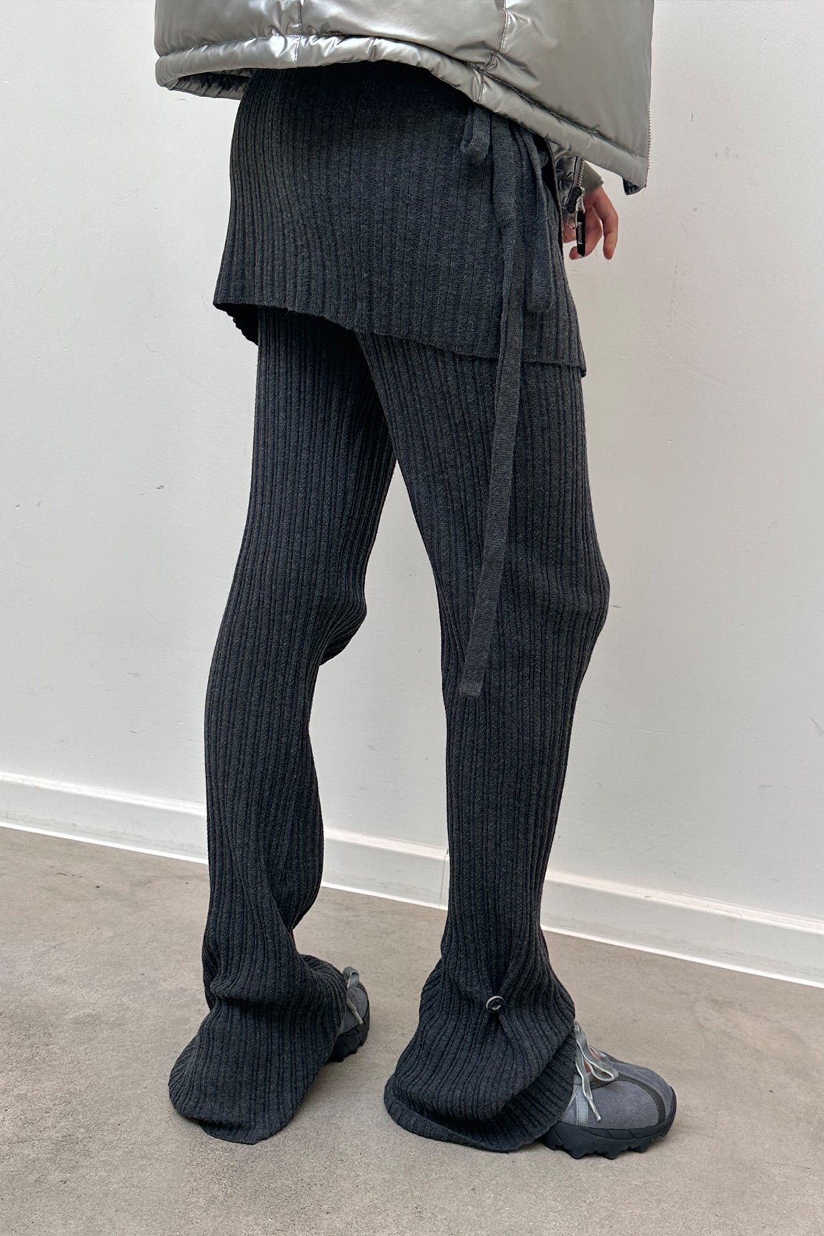 Matin Kim - Layered Knit Boots Cut Pants (Charcoal) product image 8 | TRAB K-Fashion Australia