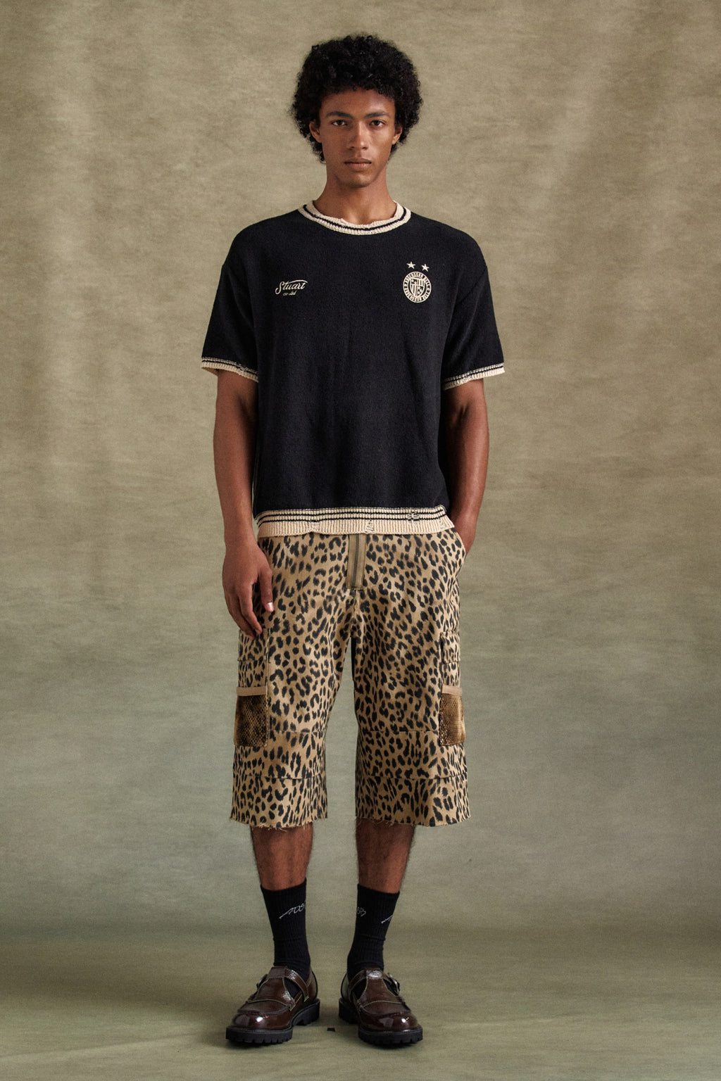 Andersson Bell - Depot Leopard Cargo Shorts (Beige) product image 1 | TRAB K-Fashion Australia