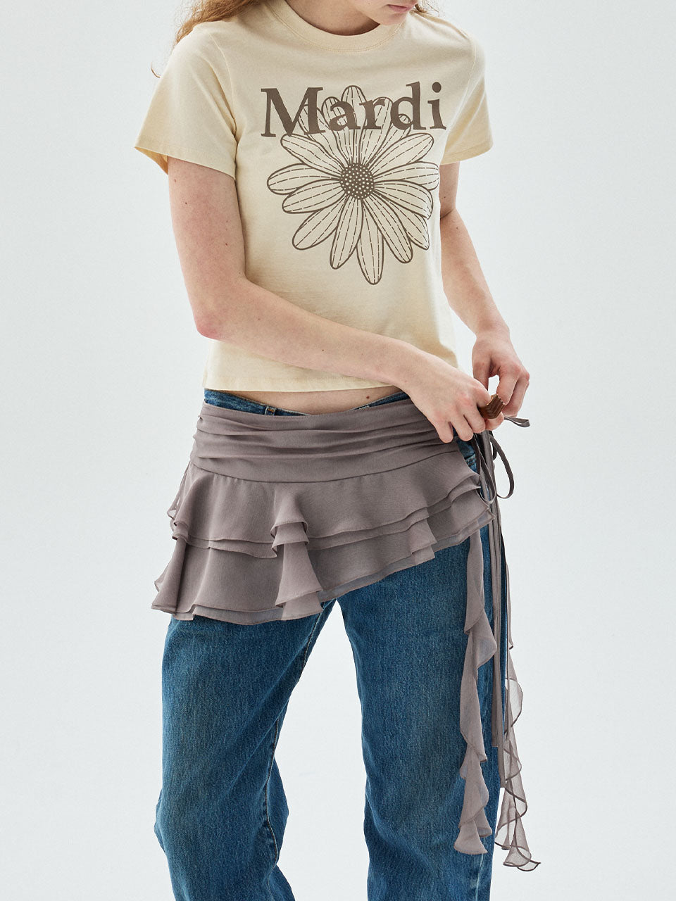 Mardi Mercredi - Chiffon Mini Skirt Belt Frill (Taupe) product image 1 | TRAB K-Fashion Australia