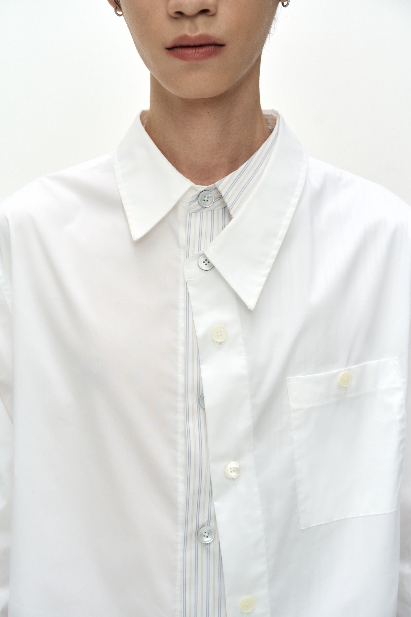 Andersson Bell - Asymmetric Layered Shirt (white/white Stripe) (White/White Stripe) product image 4 | TRAB K-Fashion Australia