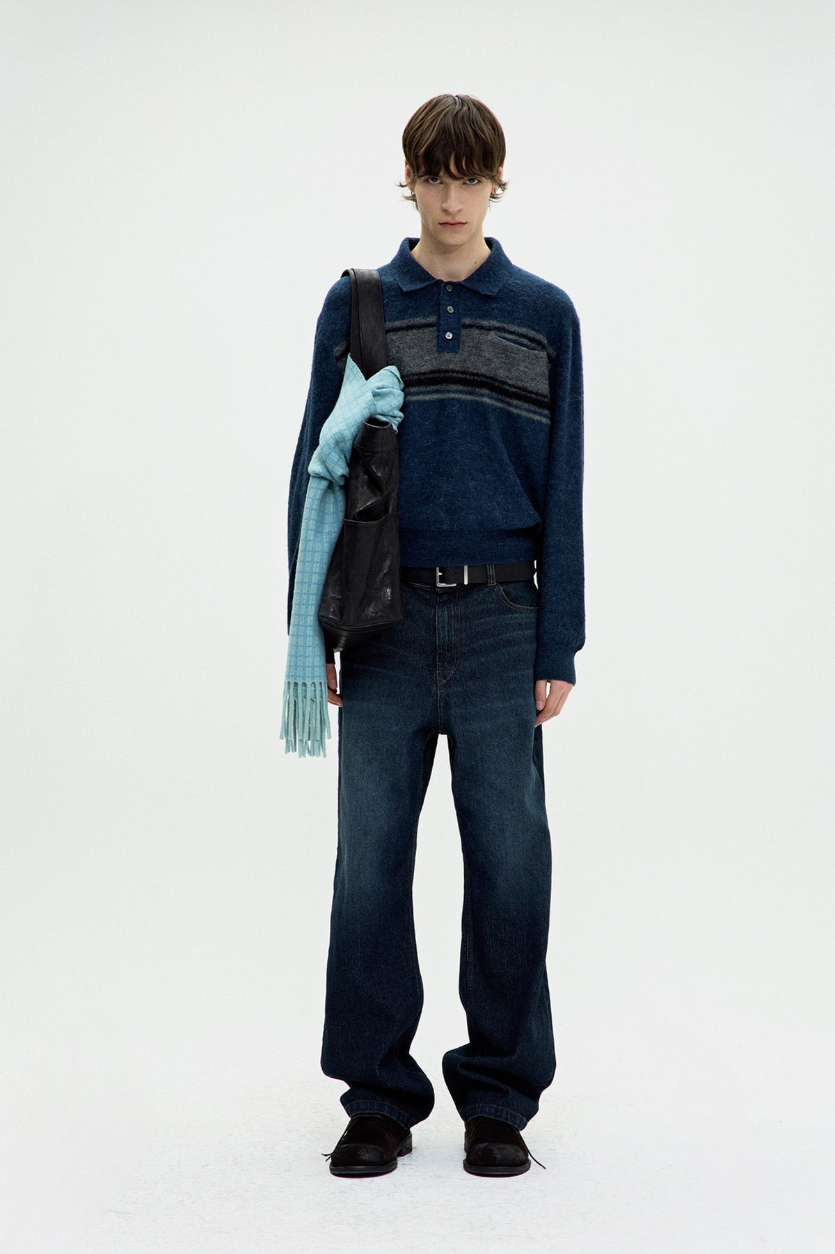 Coor - Alpaca Blend Striped Polo Sweater (Navy) product image 2 | TRAB K-Fashion Australia