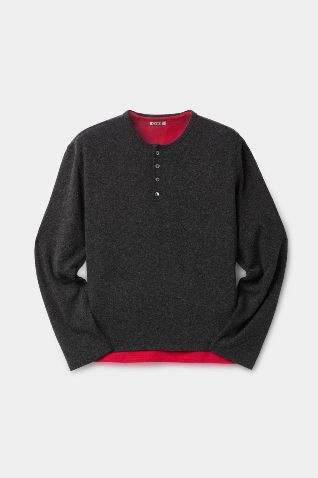 Coor - Hairy Henley Neck Layered T-Shirt (Charcoal) product image 1 | TRAB K-Fashion Australia