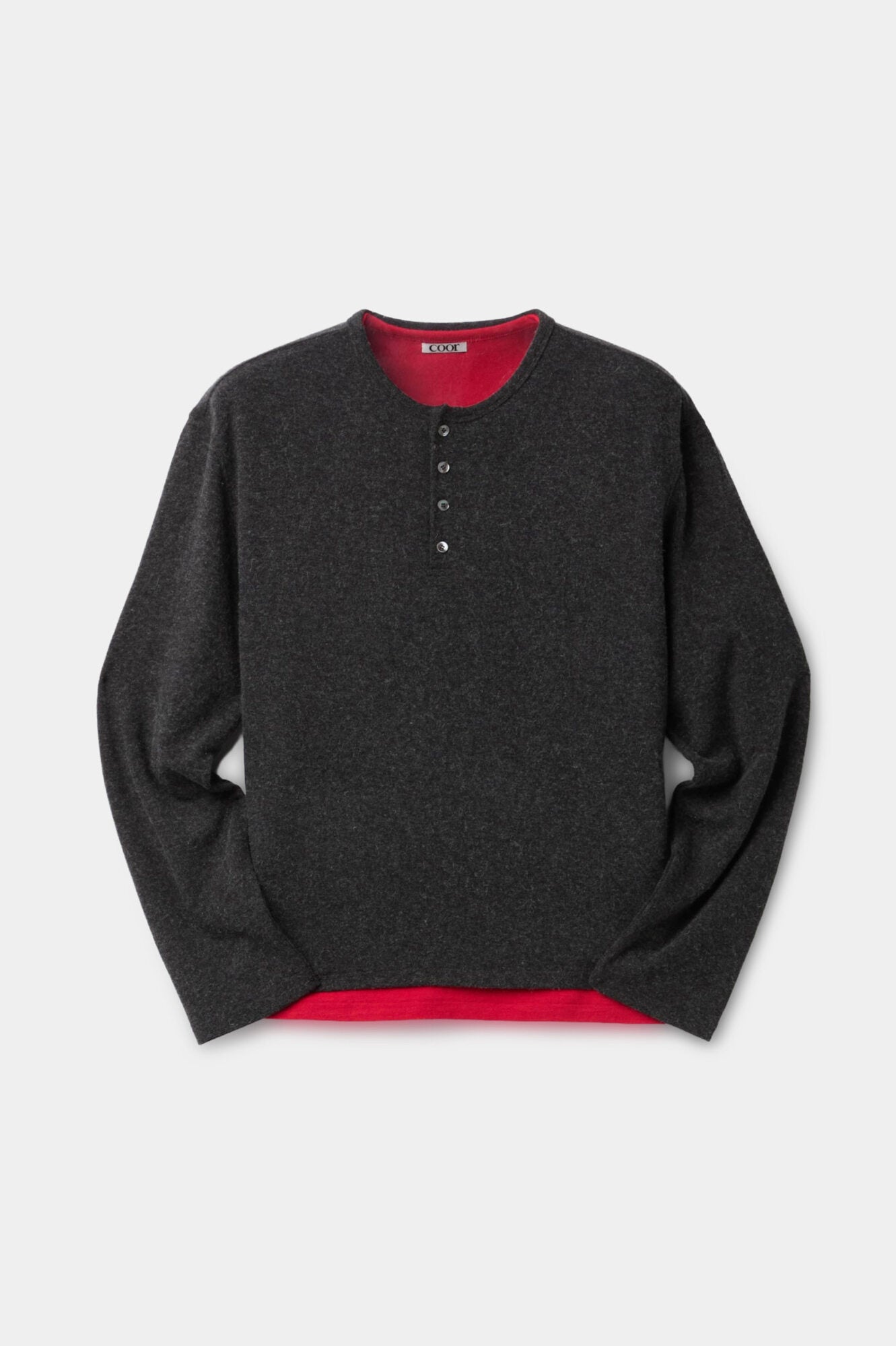 Coor - Hairy Henley Neck Layered T-Shirt (Charcoal) product image 1 | TRAB K-Fashion Australia