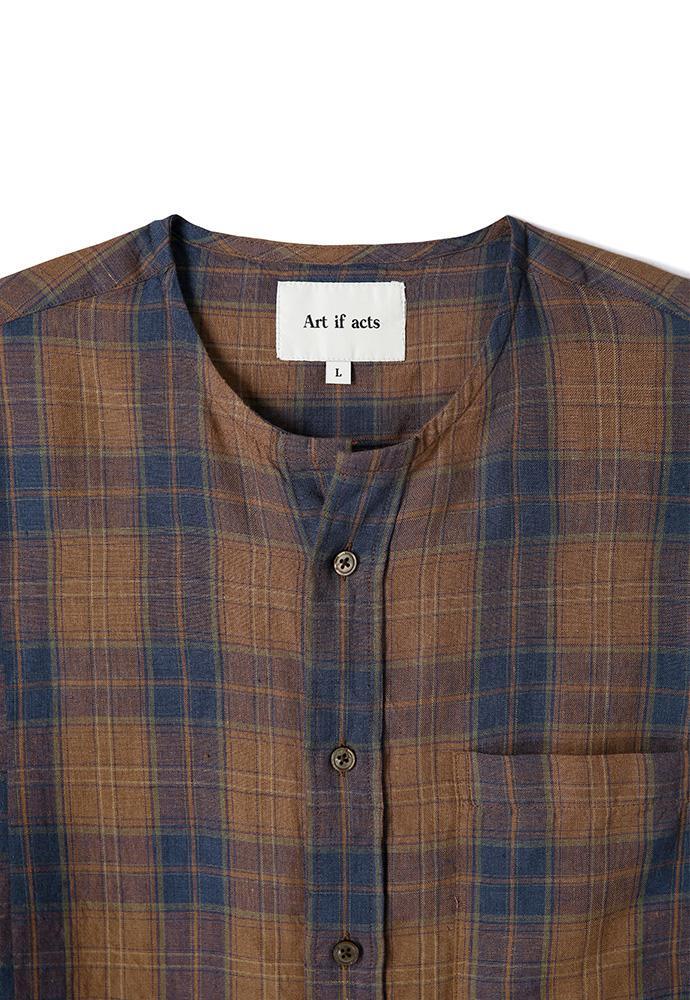 Art if acts - Non Collar Linen French Check Shirt (Blue/Brown) product image 9 | TRAB K-Fashion Australia
