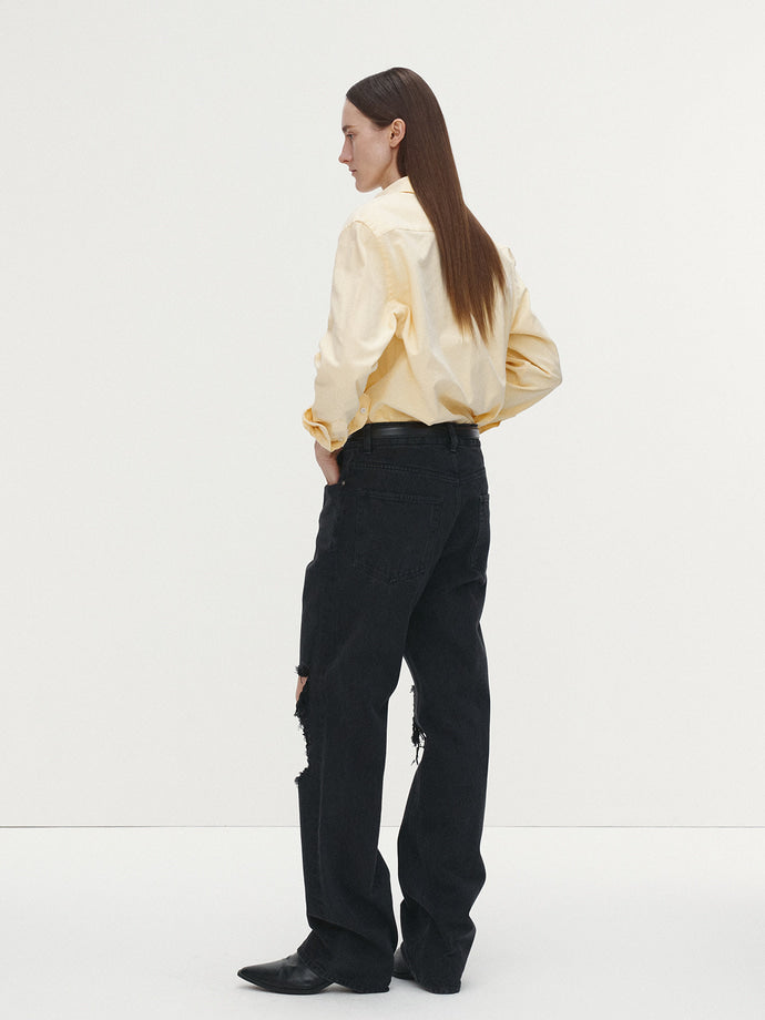 Tonywack - Cotton Lyocell Distressed Oxford Shirt (Pale Yellow) product image 3 | TRAB K-Fashion Australia