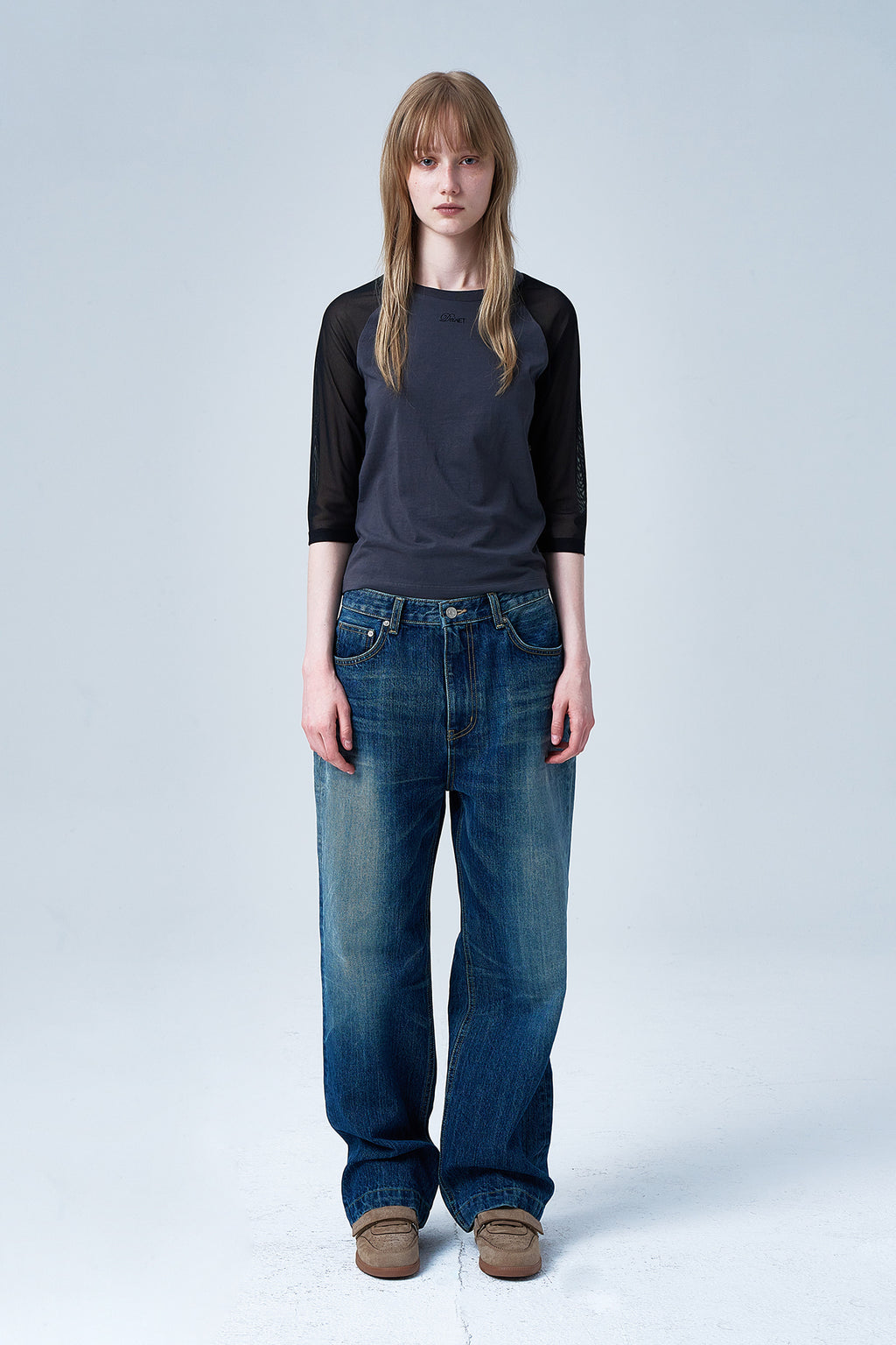 Deinet - Mesh Contrast Raglan Half Sleeve (Charcoal) product image 1 | TRAB K-Fashion Australia