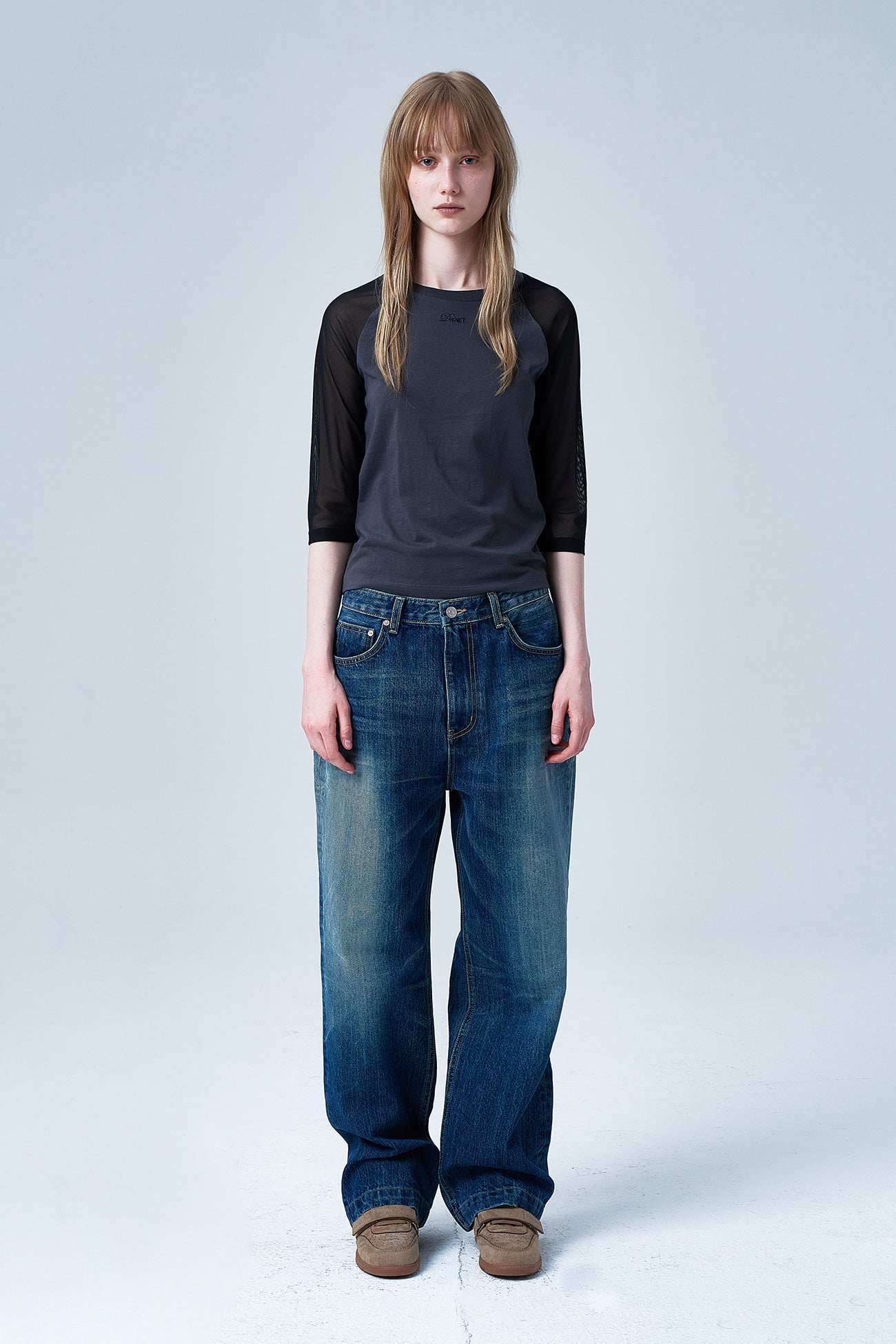 Deinet - Mesh Contrast Raglan Half Sleeve (Charcoal) product image 1 | TRAB K-Fashion Australia