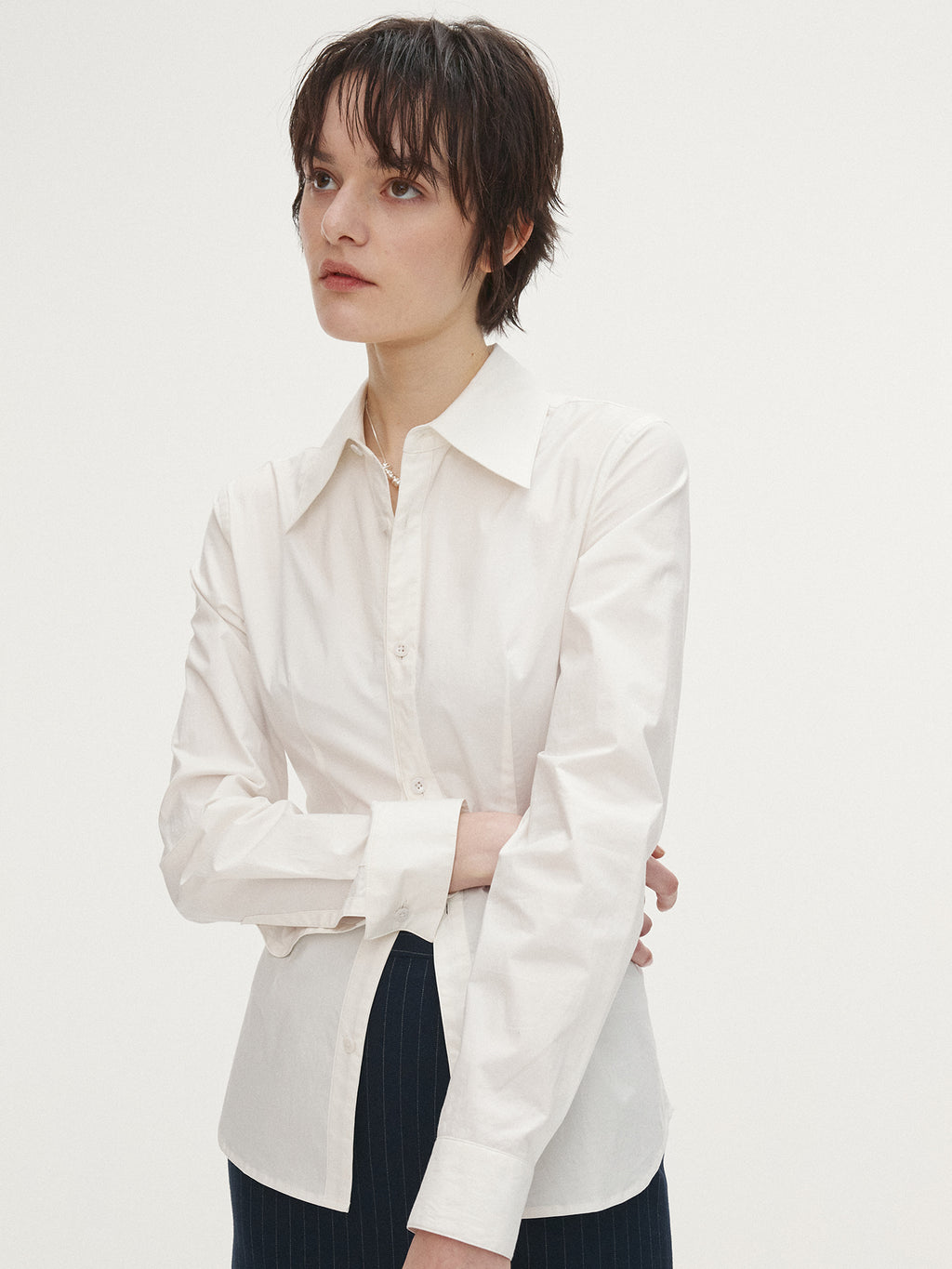 Tonywack - Elasticated Cotton Slim-Fit Shirt (Off White) product image 1 | TRAB K-Fashion Australia