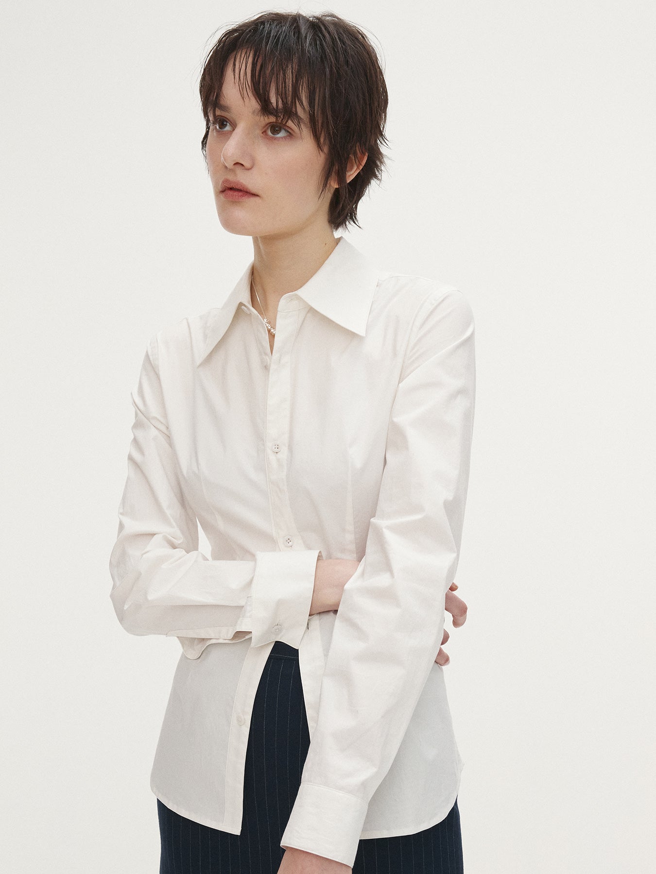 Tonywack - Elasticated Cotton Slim-Fit Shirt (Off White) product image 1 | TRAB K-Fashion Australia