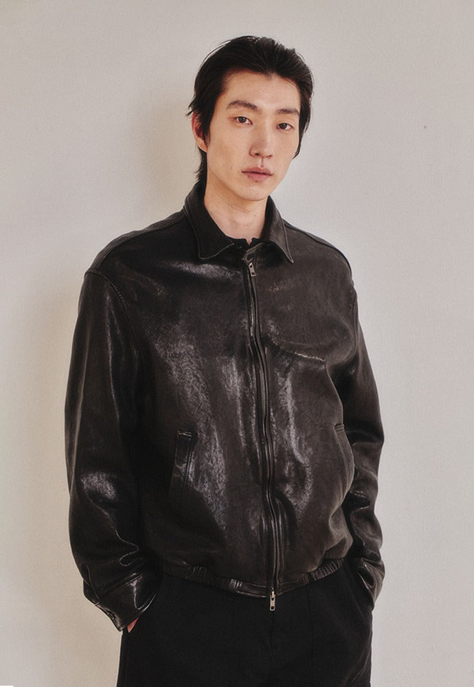 Art if acts - Washed Vegetable Leather Swing Jacket (Black) product image 1 | TRAB K-Fashion Australia