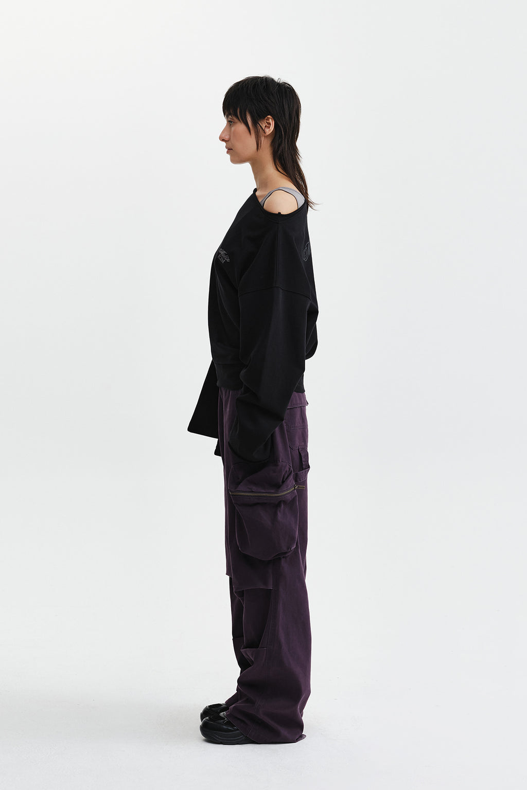 Matin Kim - Back Logo Raw Cut Boat Neck Top (Black) product image 7 | TRAB K-Fashion Australia
