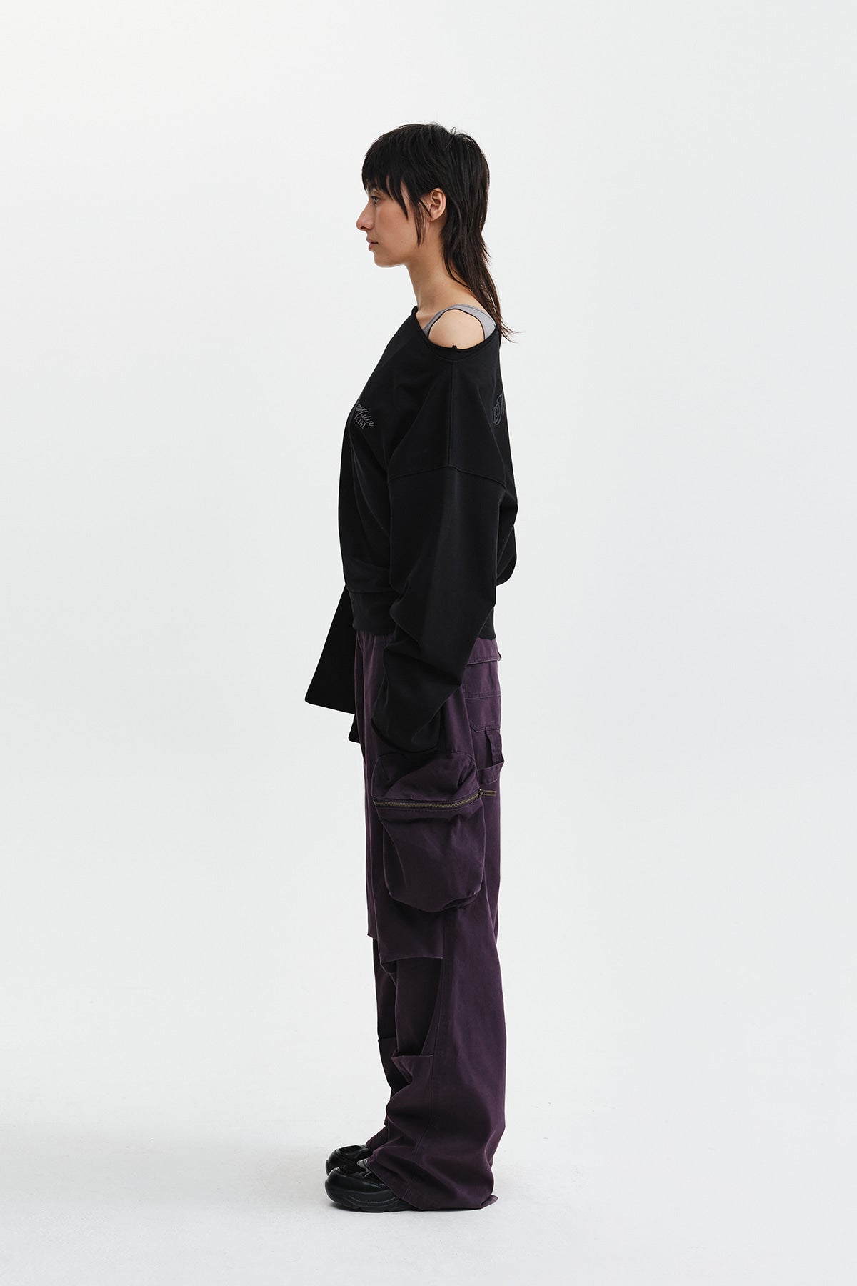 Matin Kim - Back Logo Raw Cut Boat Neck Top (Black) product image 7 | TRAB K-Fashion Australia