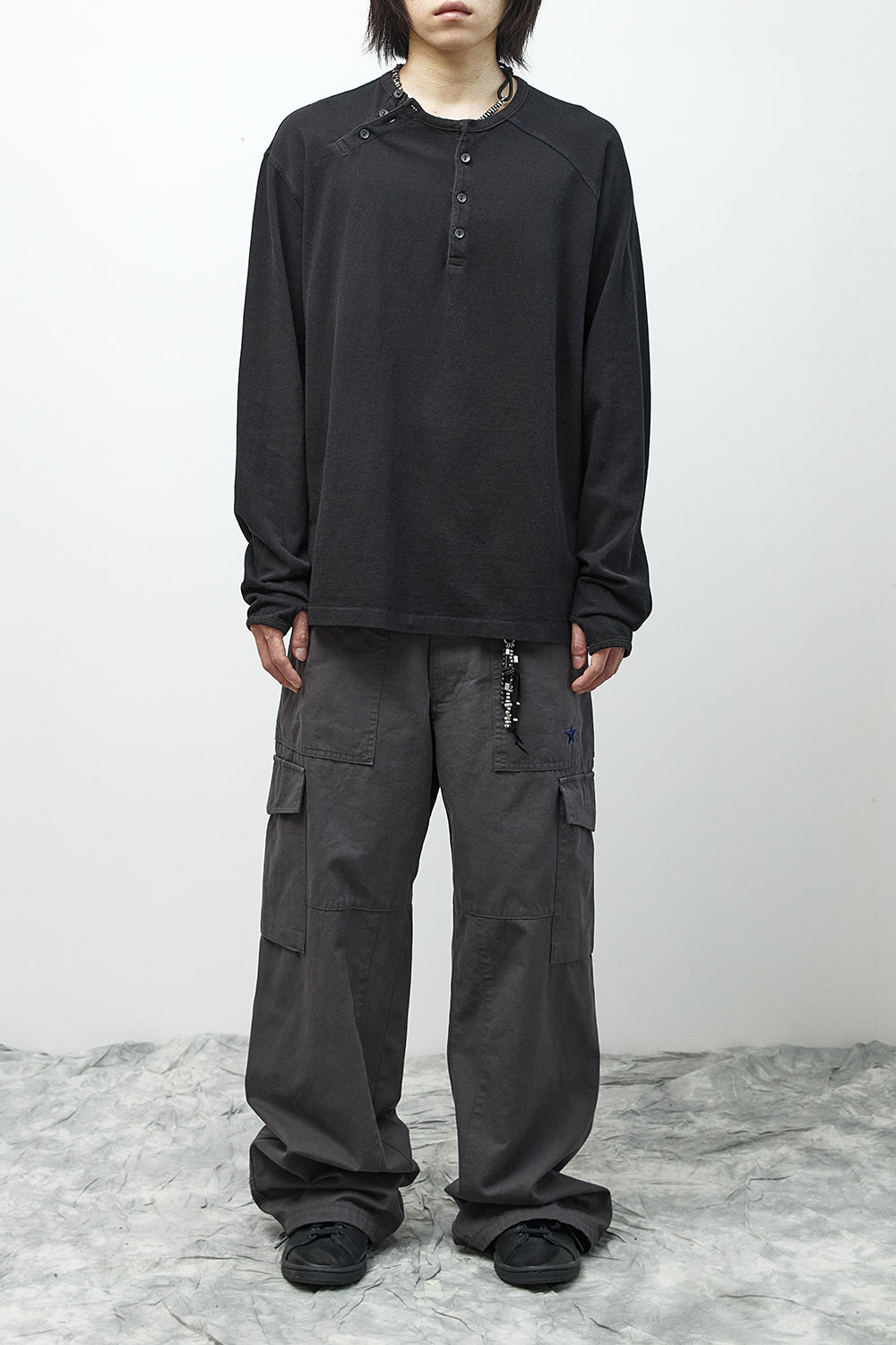 Hatchingroom - Double Henley Neck Tee Bleached (Black) product image 8 | TRAB K-Fashion Australia