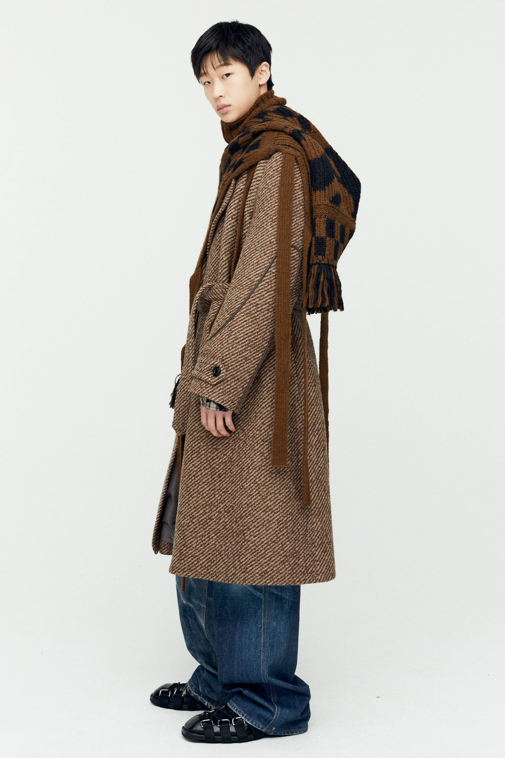 Andersson Bell - Rovy Double Breasted Big Twill Coat (Brown) product image 3 | TRAB K-Fashion Australia