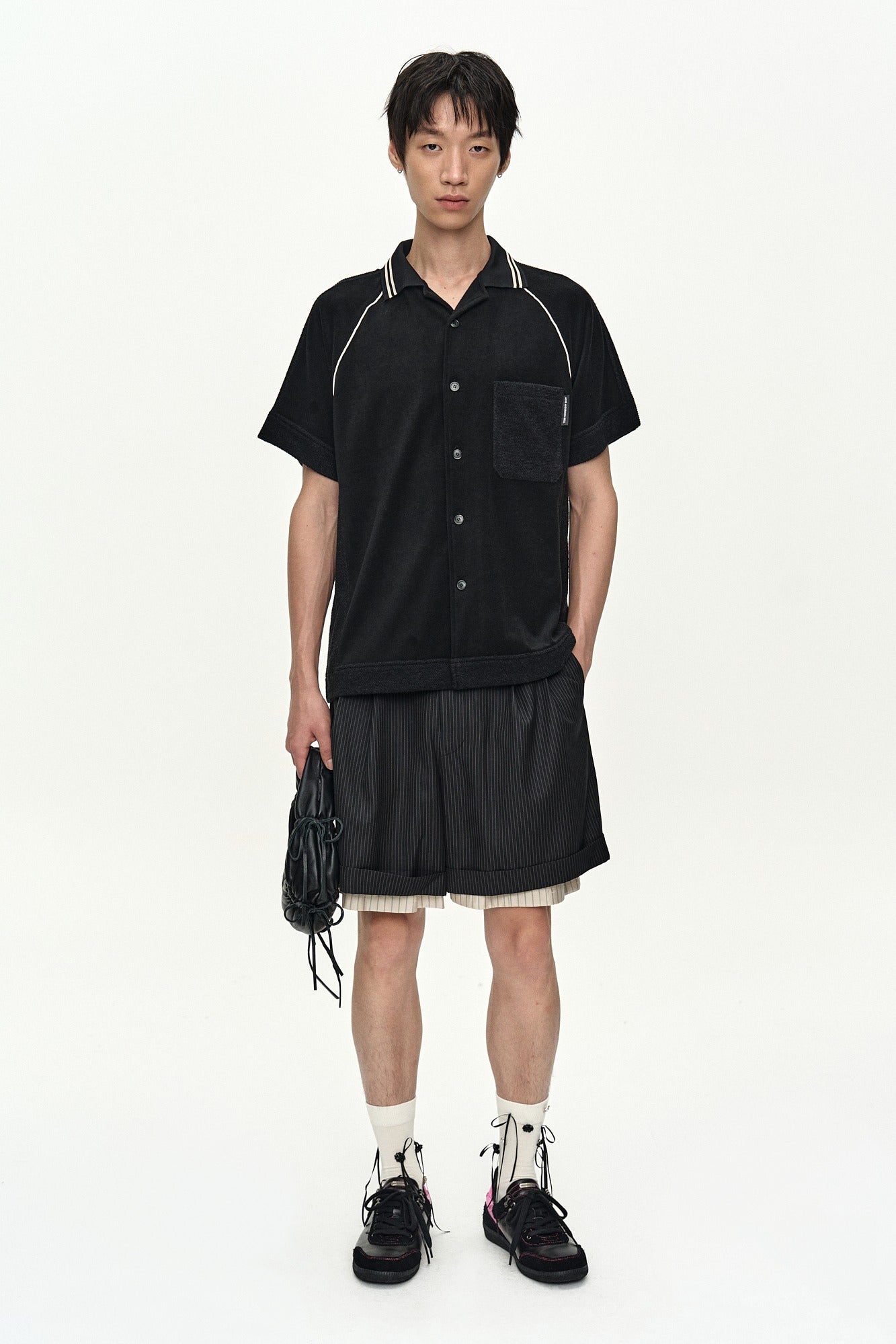 Andersson Bell - Lagos Terry Open Collar Shirt (Black) product image 1 | TRAB K-Fashion Australia