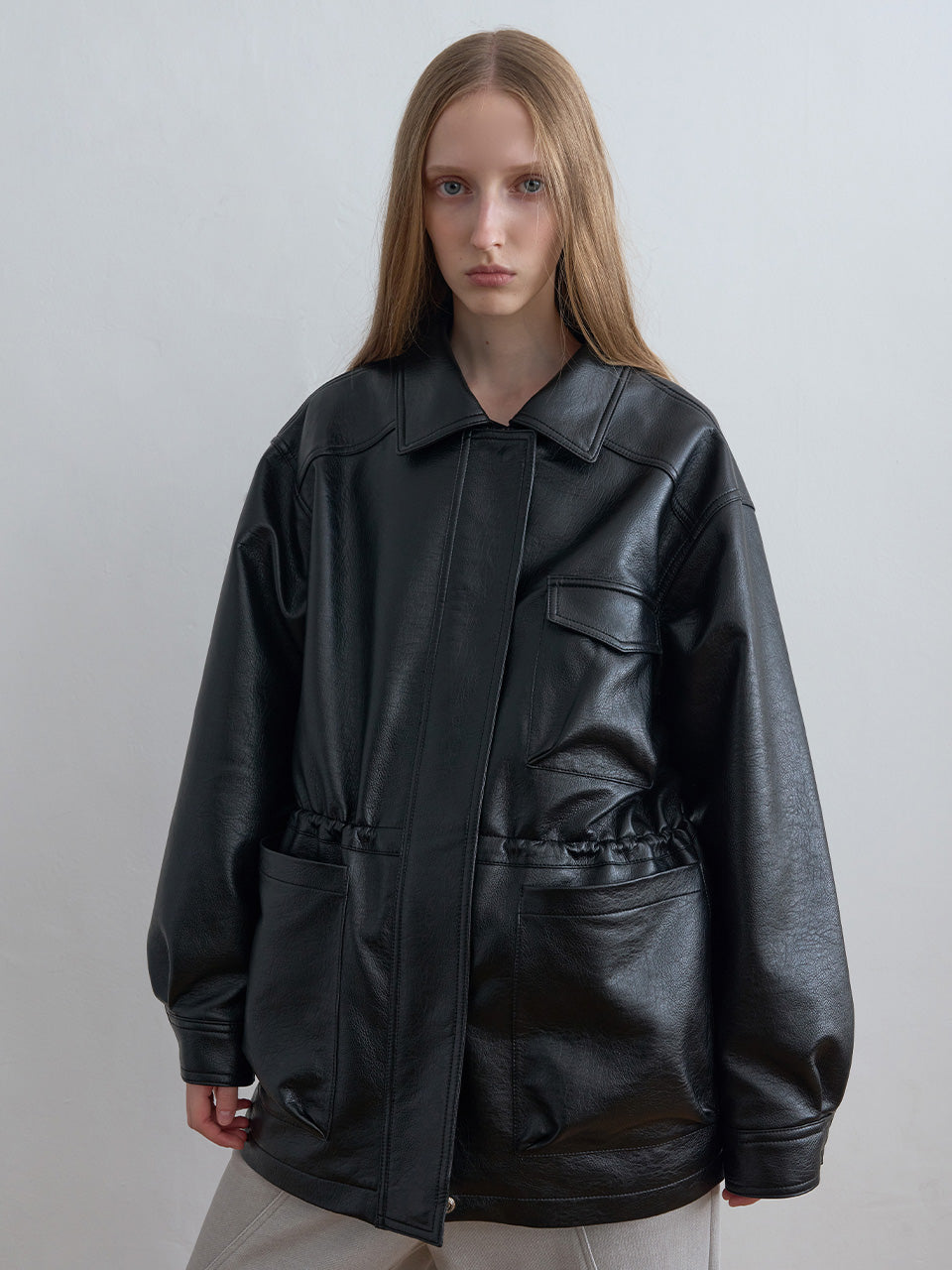 Kijun - Oversized Leather Jacket (Black) product image 6 | TRAB K-Fashion Australia