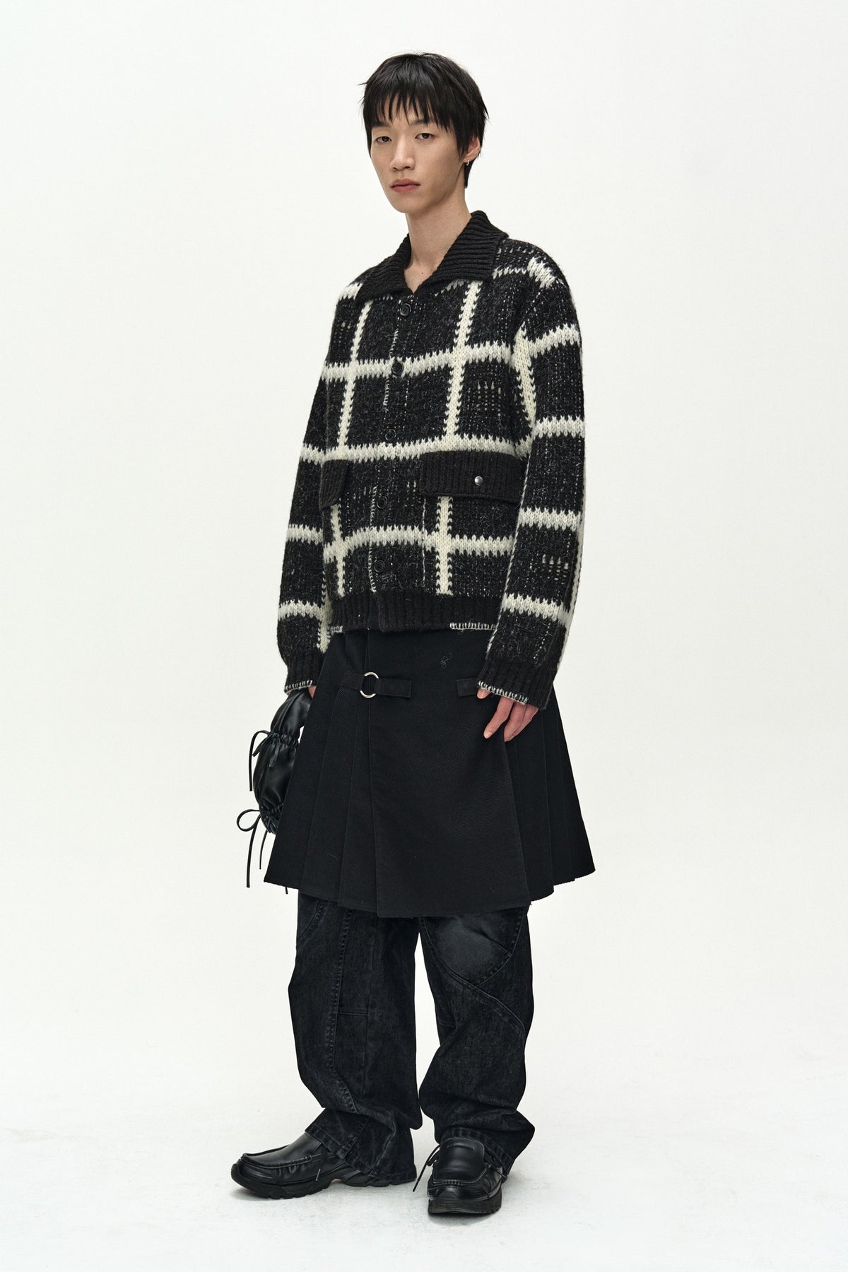 Andersson Bell - Shaggy Check Button Cardigan (Black) product image 2 | TRAB K-Fashion Australia