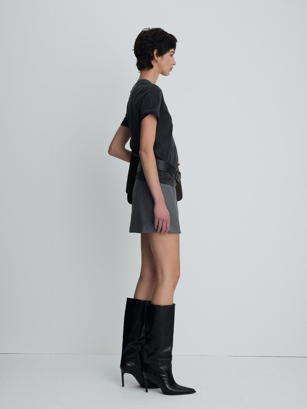 Tonywack - Wool Pin Striped Mini Skirt (Grey Pinstripe) product image 1 | TRAB K-Fashion Australia