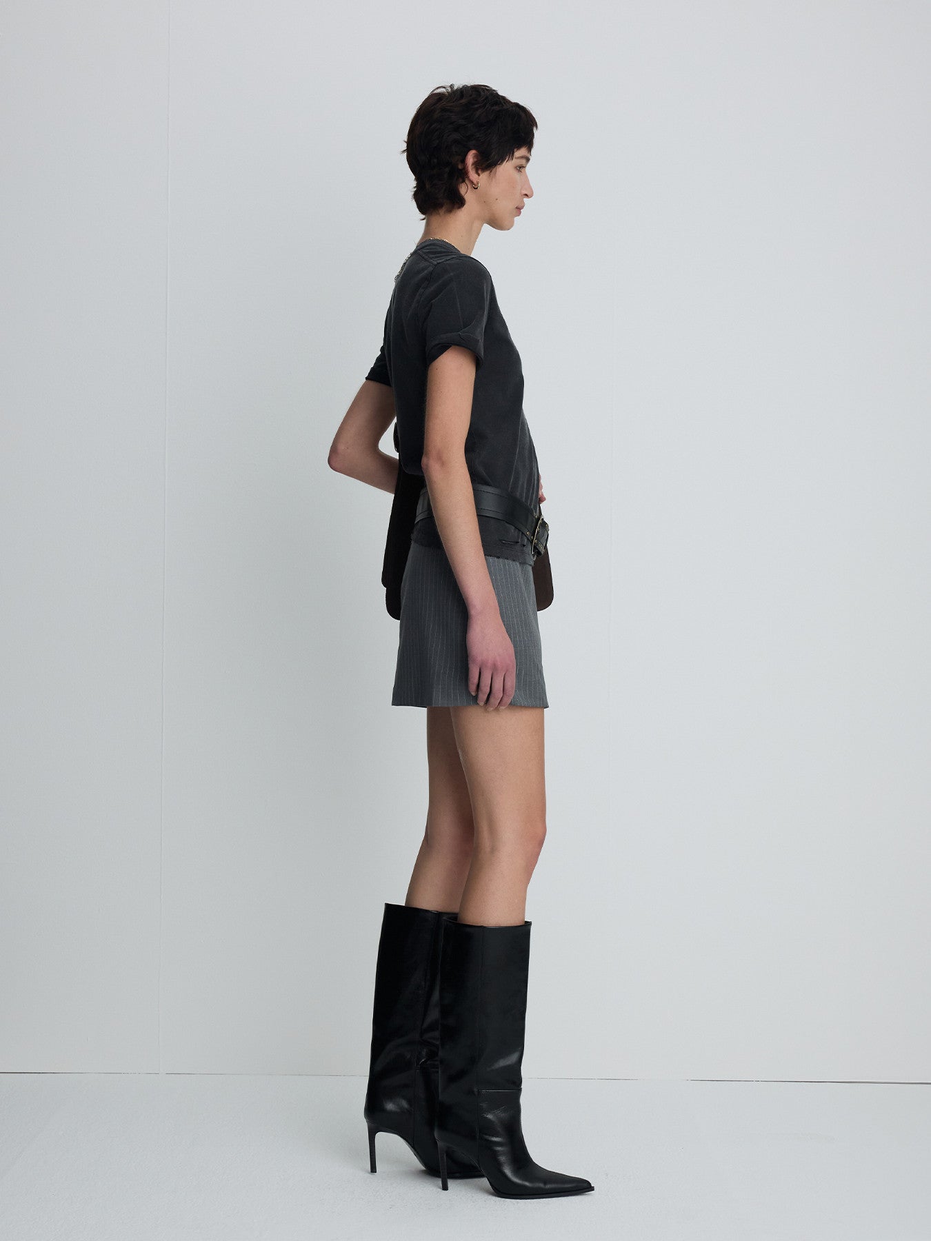 Tonywack - Wool Pin Striped Mini Skirt (Grey Pinstripe) product image 1 | TRAB K-Fashion Australia
