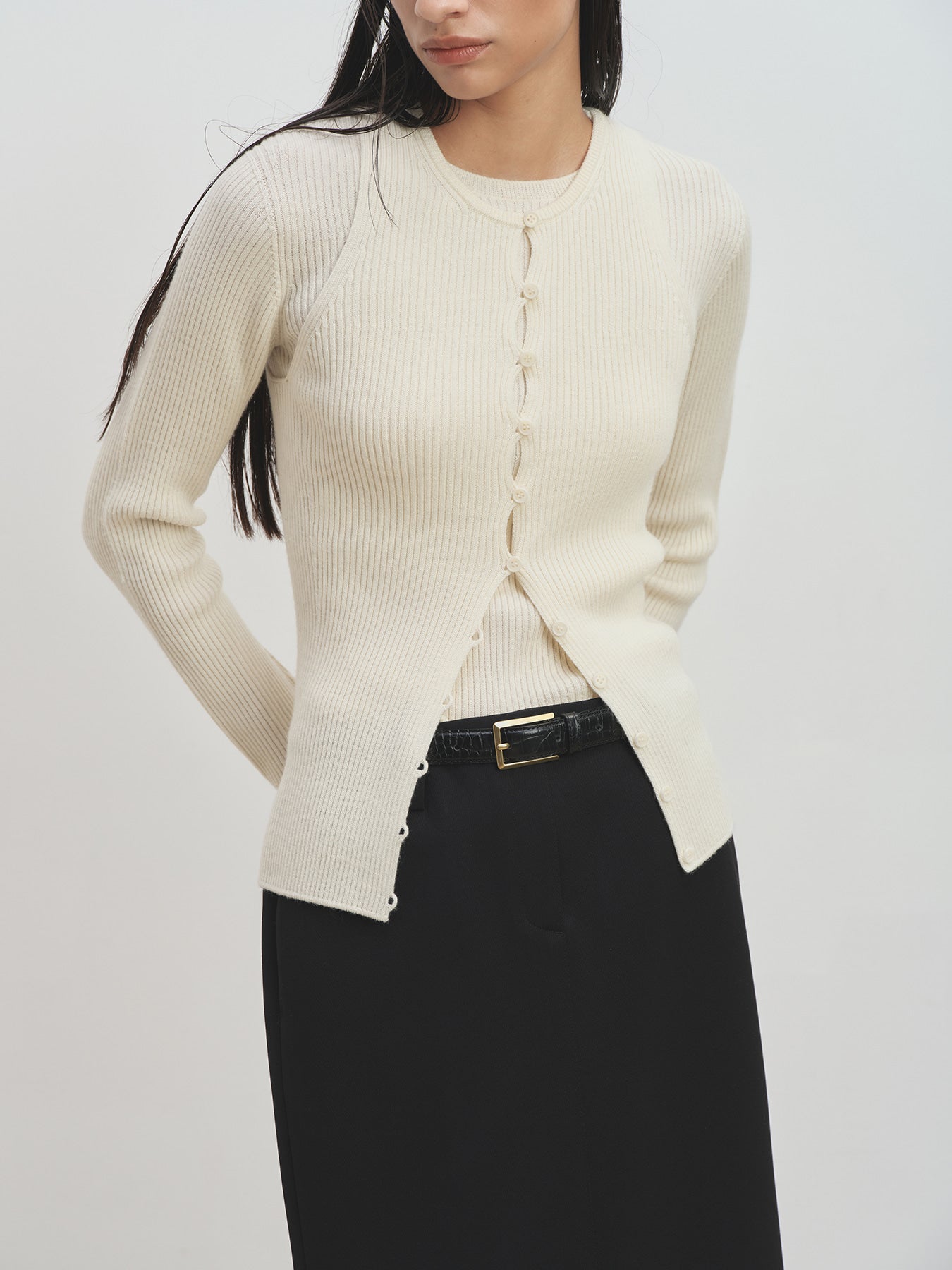 Tonywack - Button Ribbed Sleeveless Cardigan (Ivory) product image 5 | TRAB K-Fashion Australia