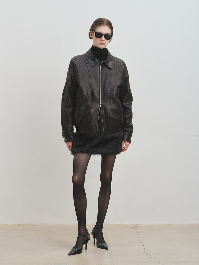 Tonywack - Faux-Fur Black Low-Waist Mini-Skirt (Black) product image 4 | TRAB K-Fashion Australia