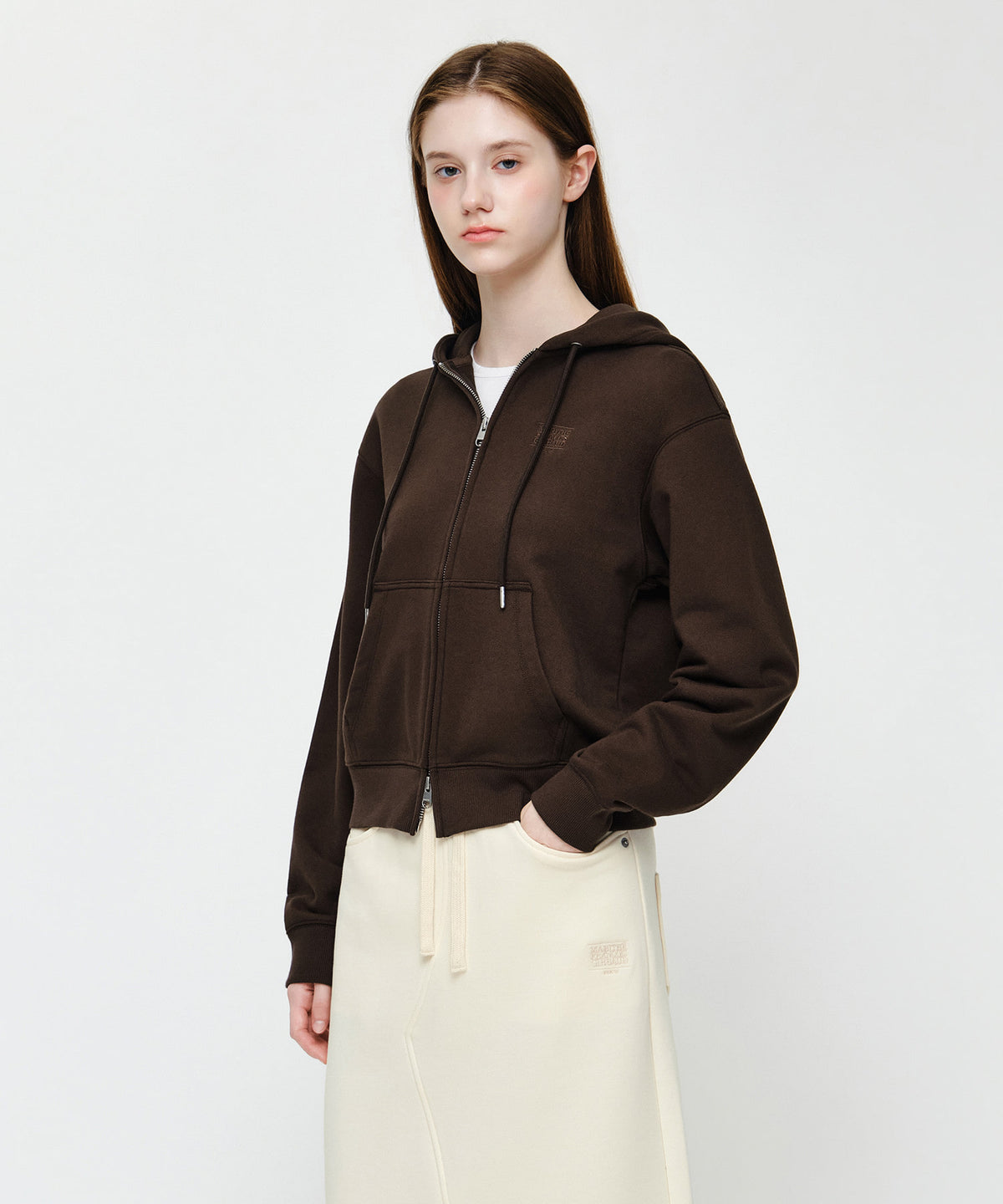 Marithe & Francois Girbaud - Small Classic Logo Hoodie Zipup (Brown) product image 2 | TRAB K-Fashion Australia